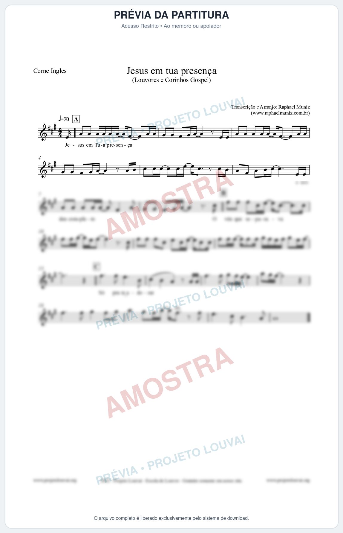 Prévia protegida da primeira página da partitura Partitura para Corne Inglês - Jesus em tua presença - Louvores e Corinhos Gospel