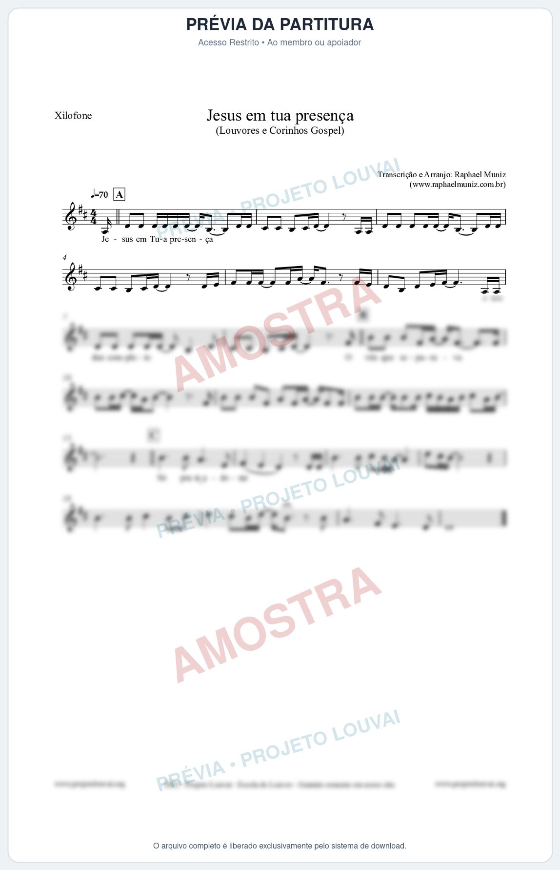 Prévia protegida da primeira página da partitura Partitura para Xilofone - Jesus em tua presença - Louvores e Corinhos Gospel