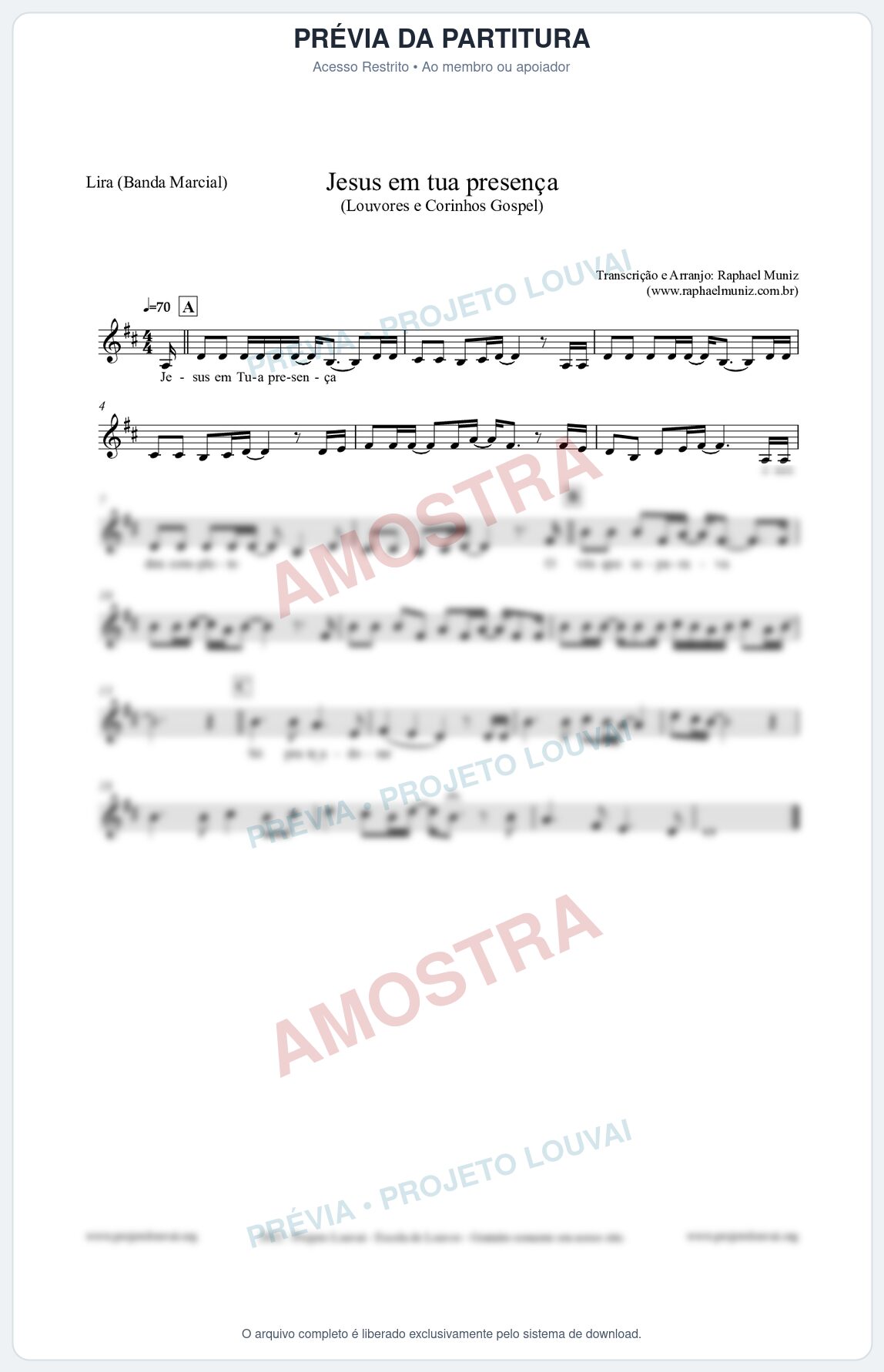 Prévia protegida da primeira página da partitura Partitura para Lira (Banda Marcial) - Jesus em tua presença - Louvores e Corinhos Gospel