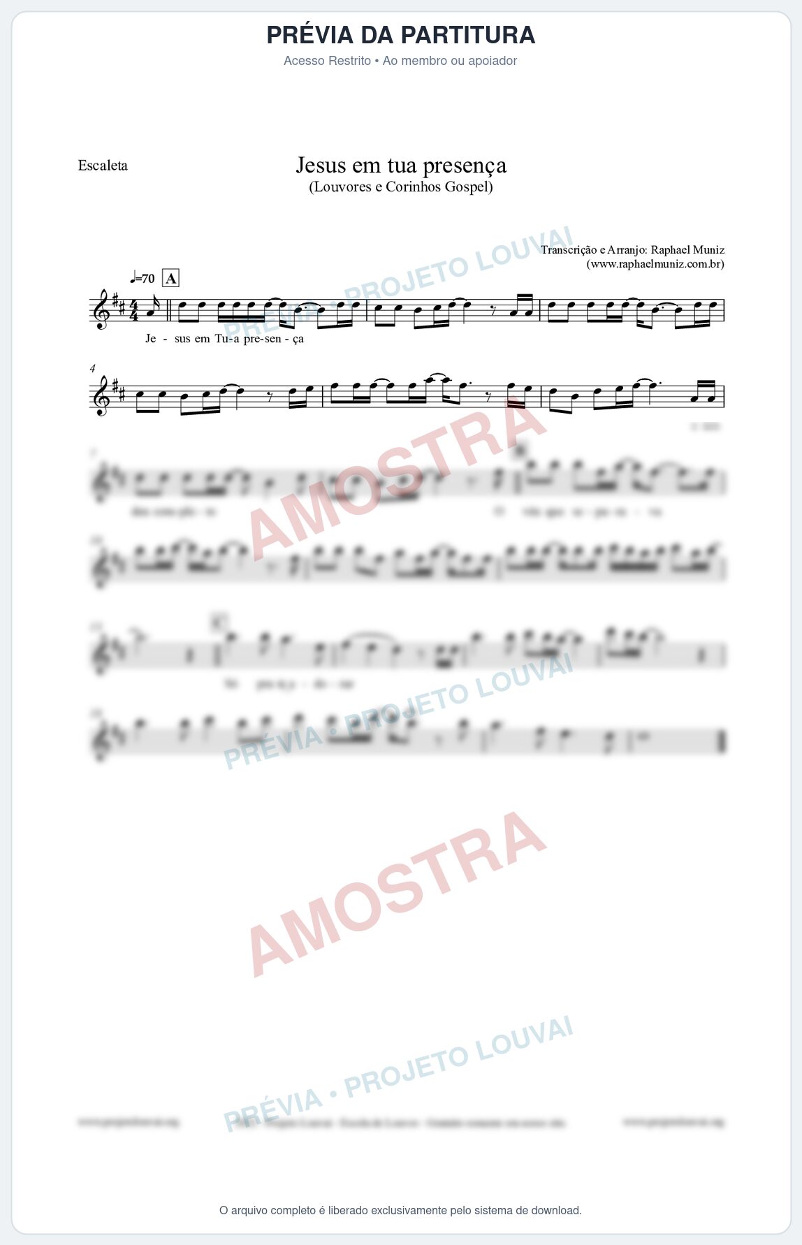 Prévia protegida da primeira página da partitura Partitura para Escaleta - Jesus em tua presença - Louvores e Corinhos Gospel