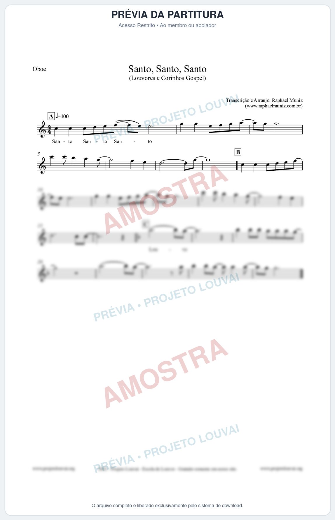 Prévia protegida da primeira página da partitura Partitura para Oboé - Santo, Santo, Santo - Louvores e Corinhos Gospel