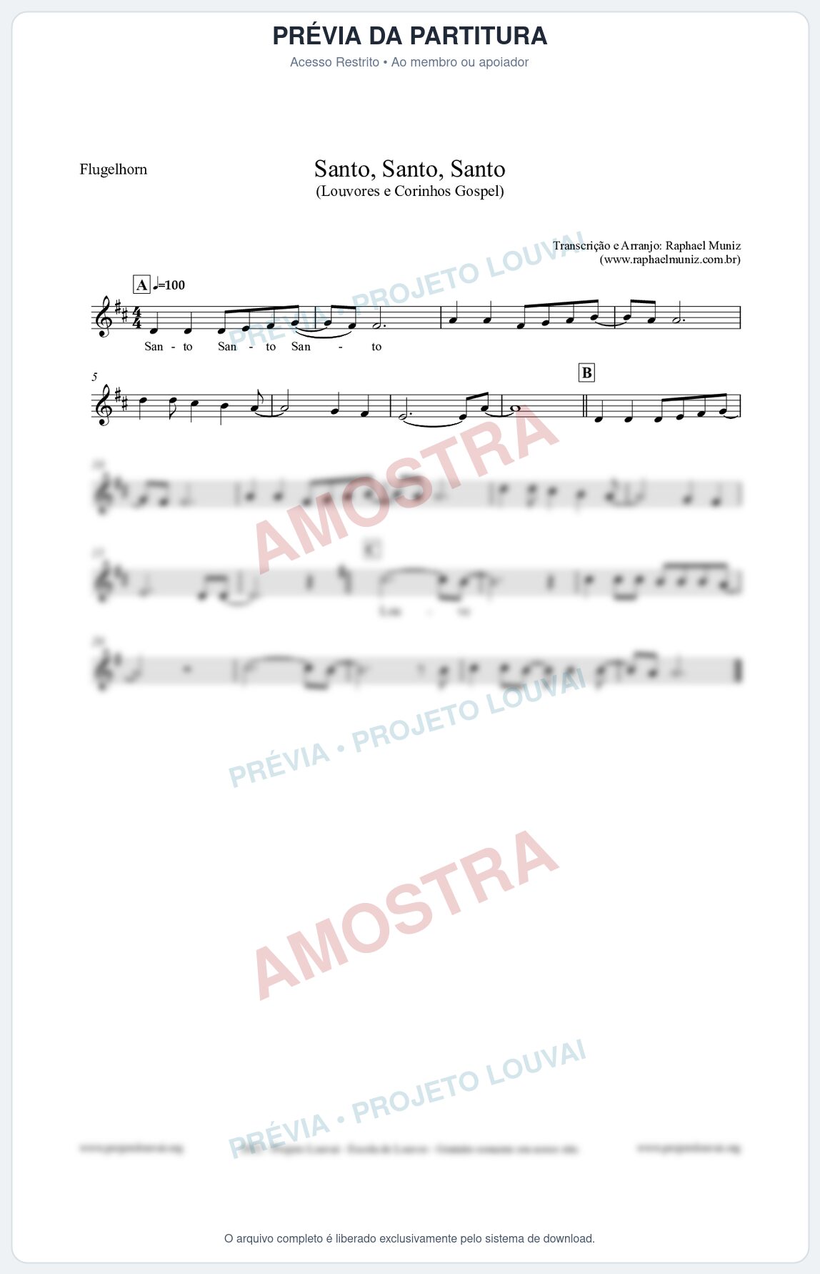 Prévia protegida da primeira página da partitura Partitura para Flugelhorn - Santo, Santo, Santo - Louvores e Corinhos Gospel