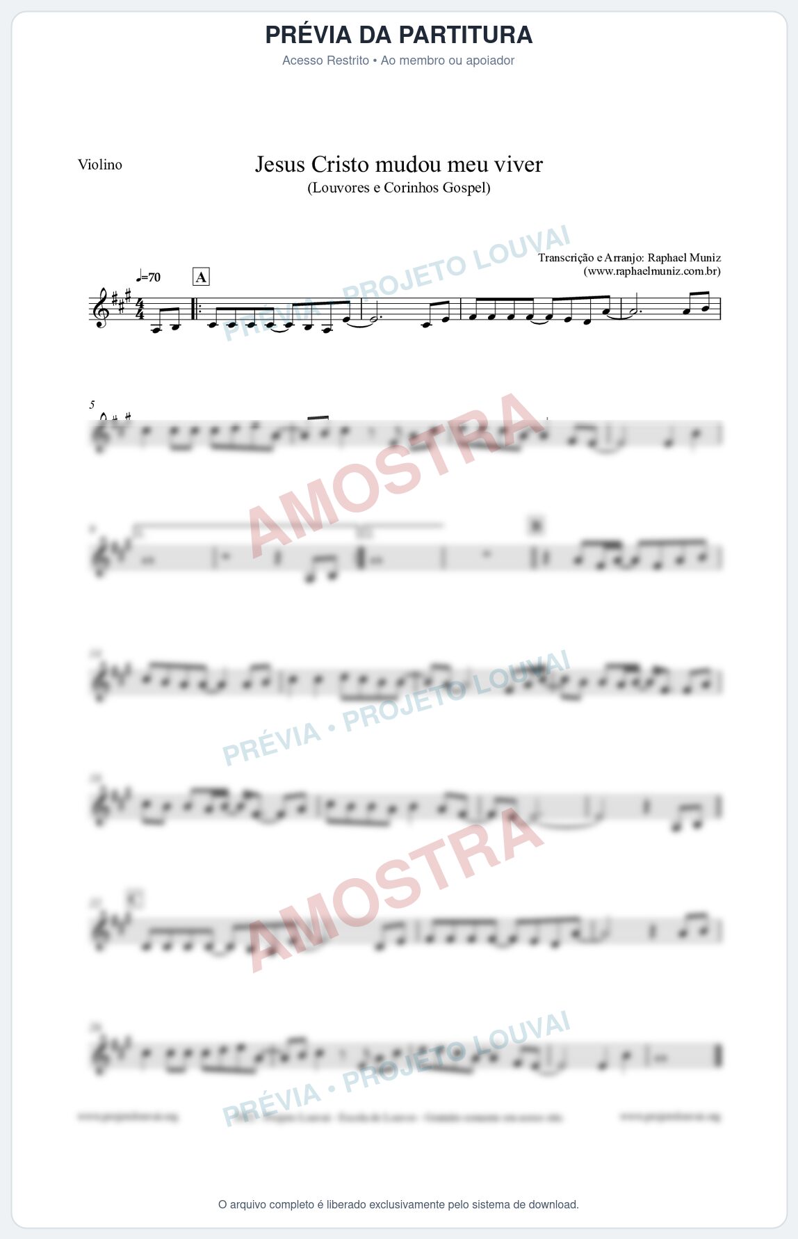 Prévia protegida da primeira página da partitura Partitura para Violino - Jesus Cristo mudou meu viver - Louvores e Corinhos Gospel
