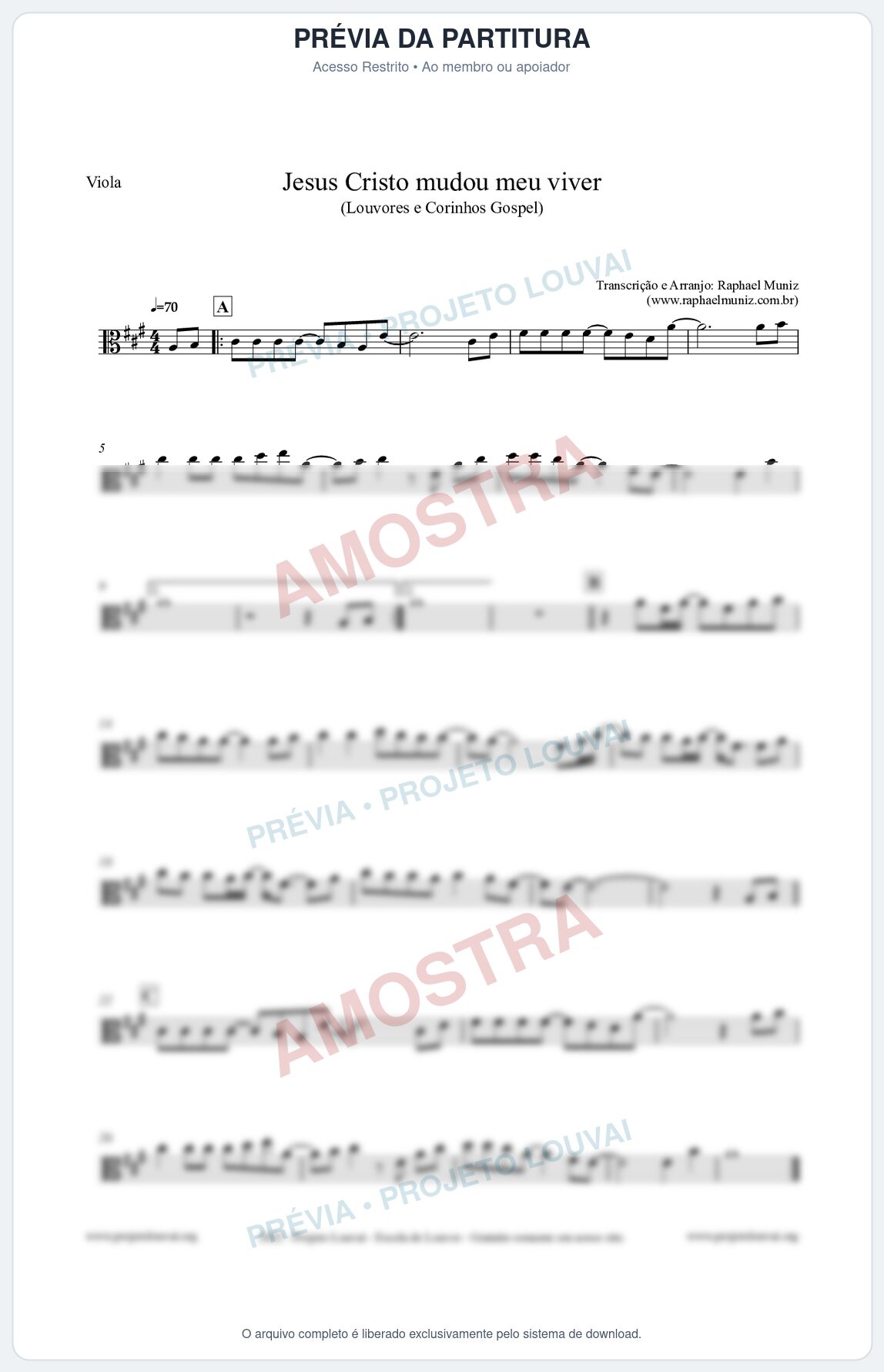 Prévia protegida da primeira página da partitura Partitura para Viola - Jesus Cristo mudou meu viver - Louvores e Corinhos Gospel