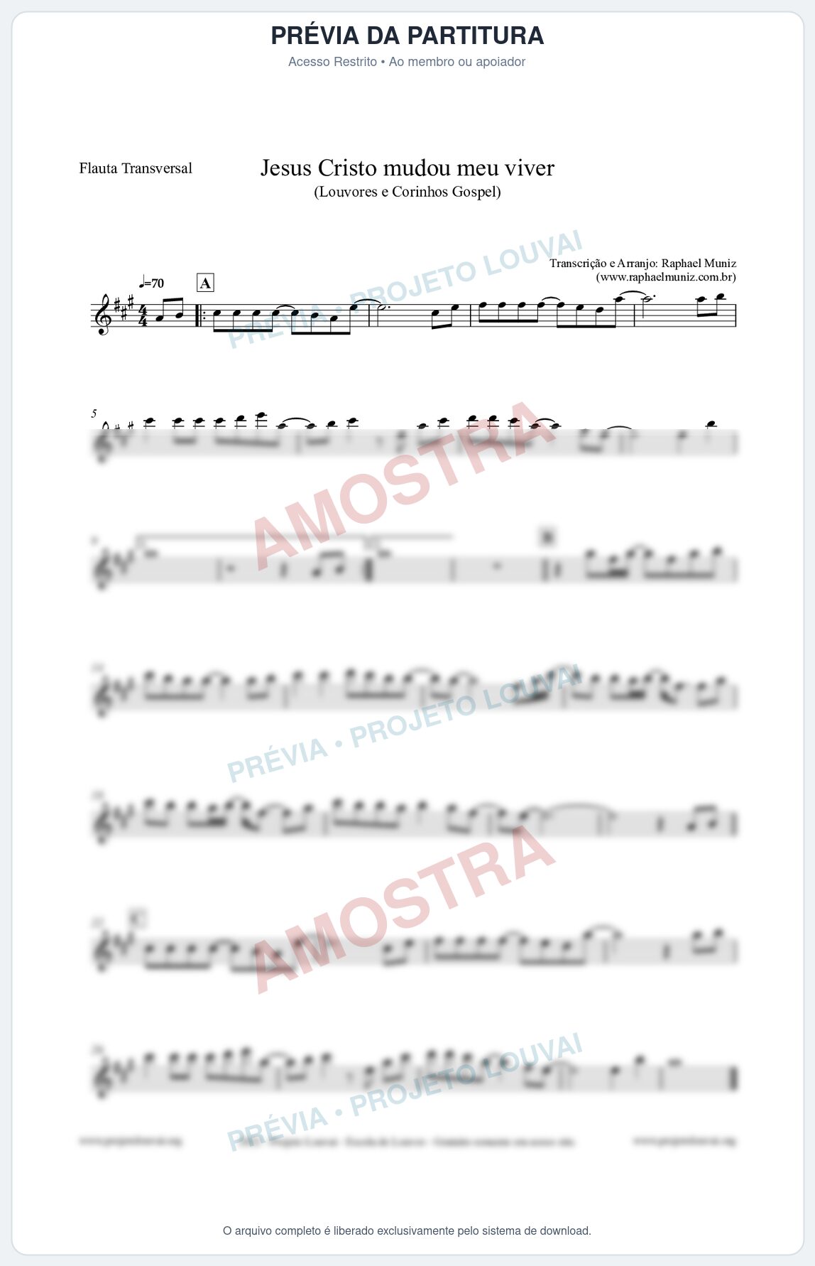 Prévia protegida da primeira página da partitura Partitura para Flauta Transversal - Jesus Cristo mudou meu viver - Louvores e Corinhos Gospel