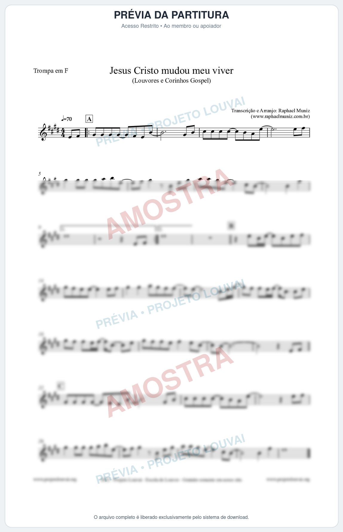 Prévia protegida da primeira página da partitura Partitura para Trompa em F - Jesus Cristo mudou meu viver - Louvores e Corinhos Gospel