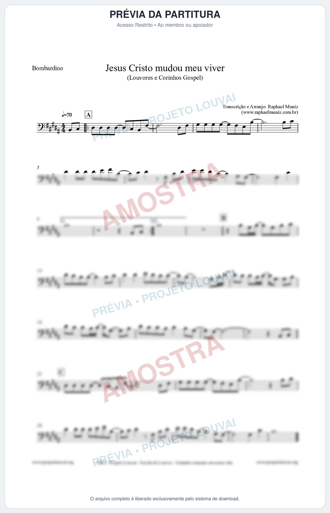 Prévia protegida da primeira página da partitura Partitura para Bombardino - Jesus Cristo mudou meu viver - Louvores e Corinhos Gospel