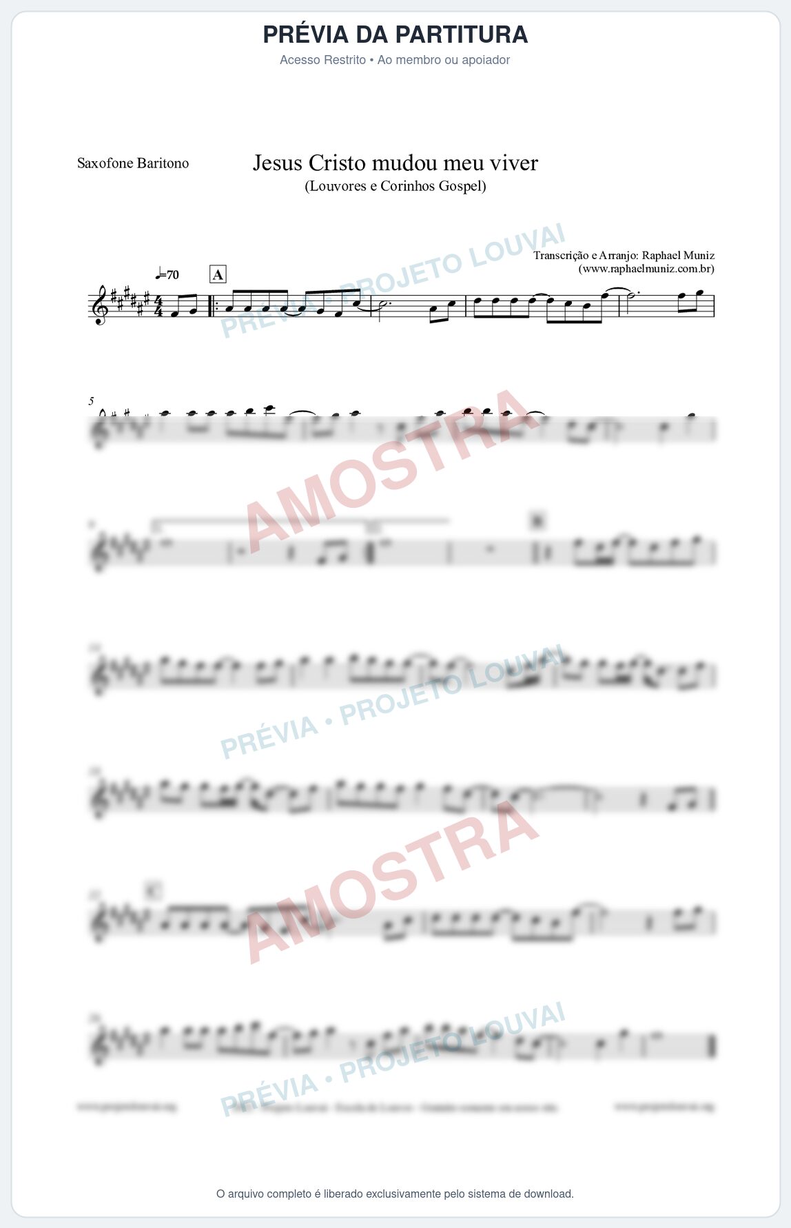 Prévia protegida da primeira página da partitura Partitura para Saxofone Barítono - Jesus Cristo mudou meu viver - Louvores e Corinhos Gospel