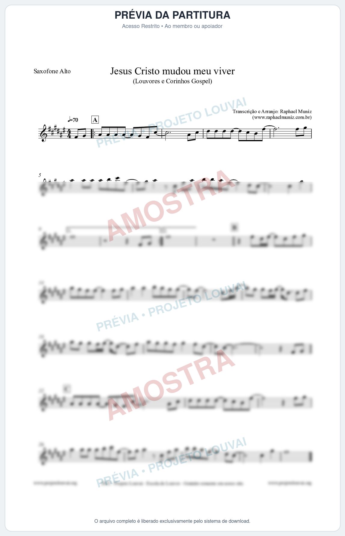 Prévia protegida da primeira página da partitura Partitura para Saxofone Alto - Jesus Cristo mudou meu viver - Louvores e Corinhos Gospel