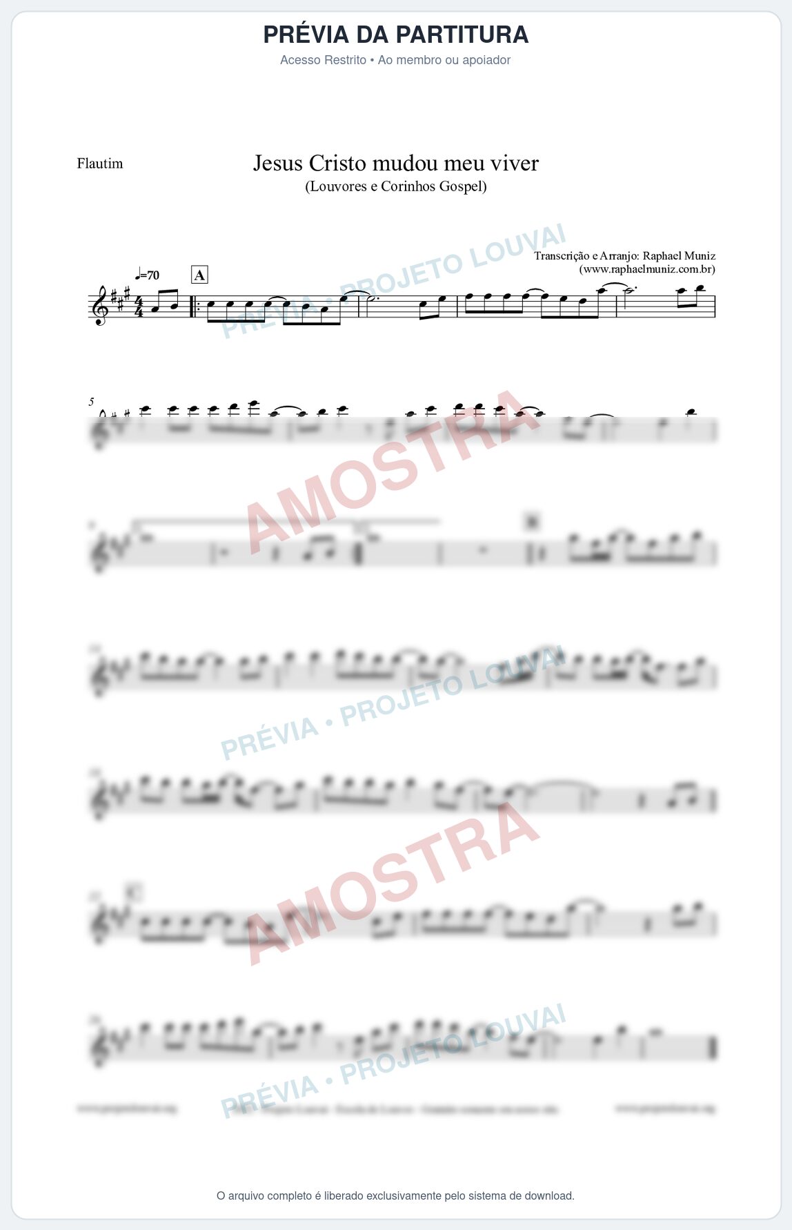 Prévia protegida da primeira página da partitura Partitura para Flautim - Jesus Cristo mudou meu viver - Louvores e Corinhos Gospel