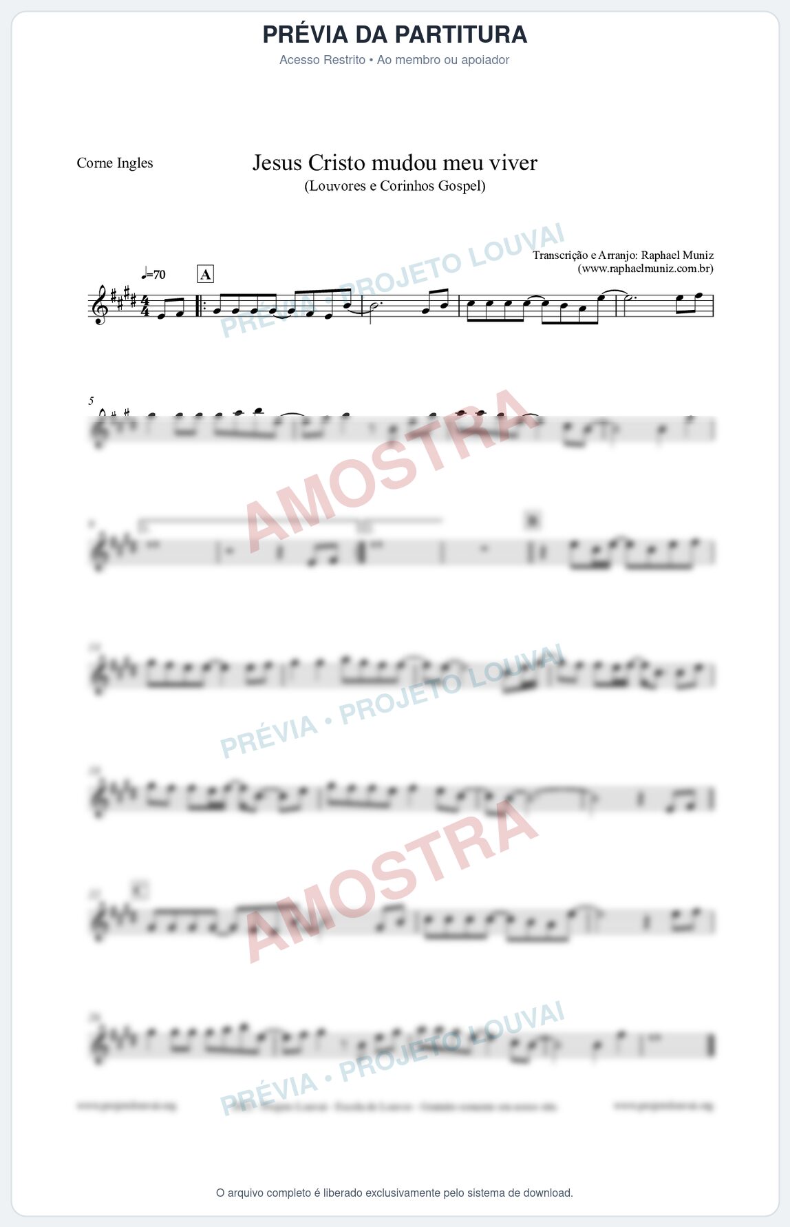Prévia protegida da primeira página da partitura Partitura para Corne Inglês - Jesus Cristo mudou meu viver - Louvores e Corinhos Gospel
