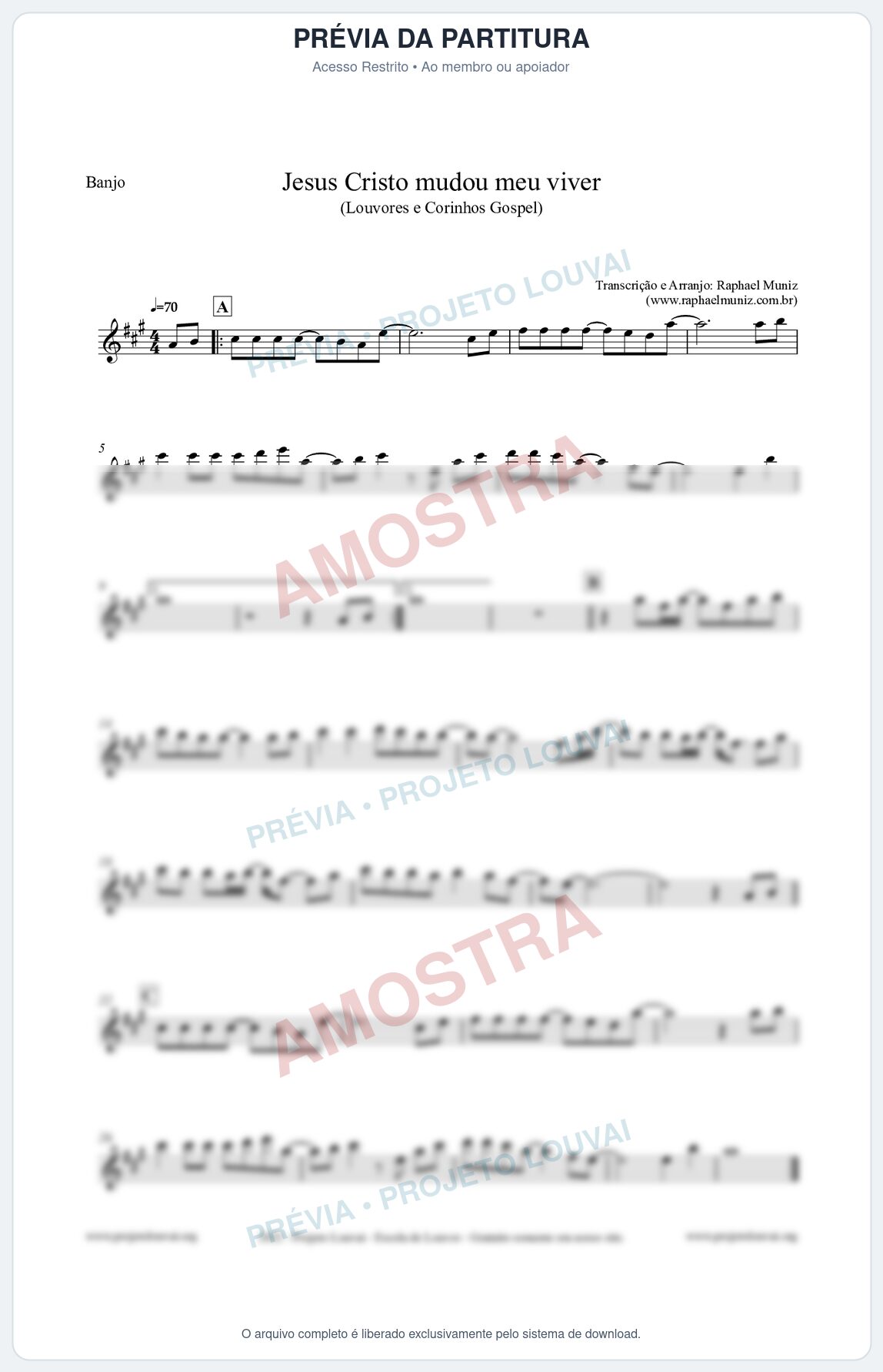 Prévia protegida da primeira página da partitura Partitura para Banjo - Jesus Cristo mudou meu viver - Louvores e Corinhos Gospel