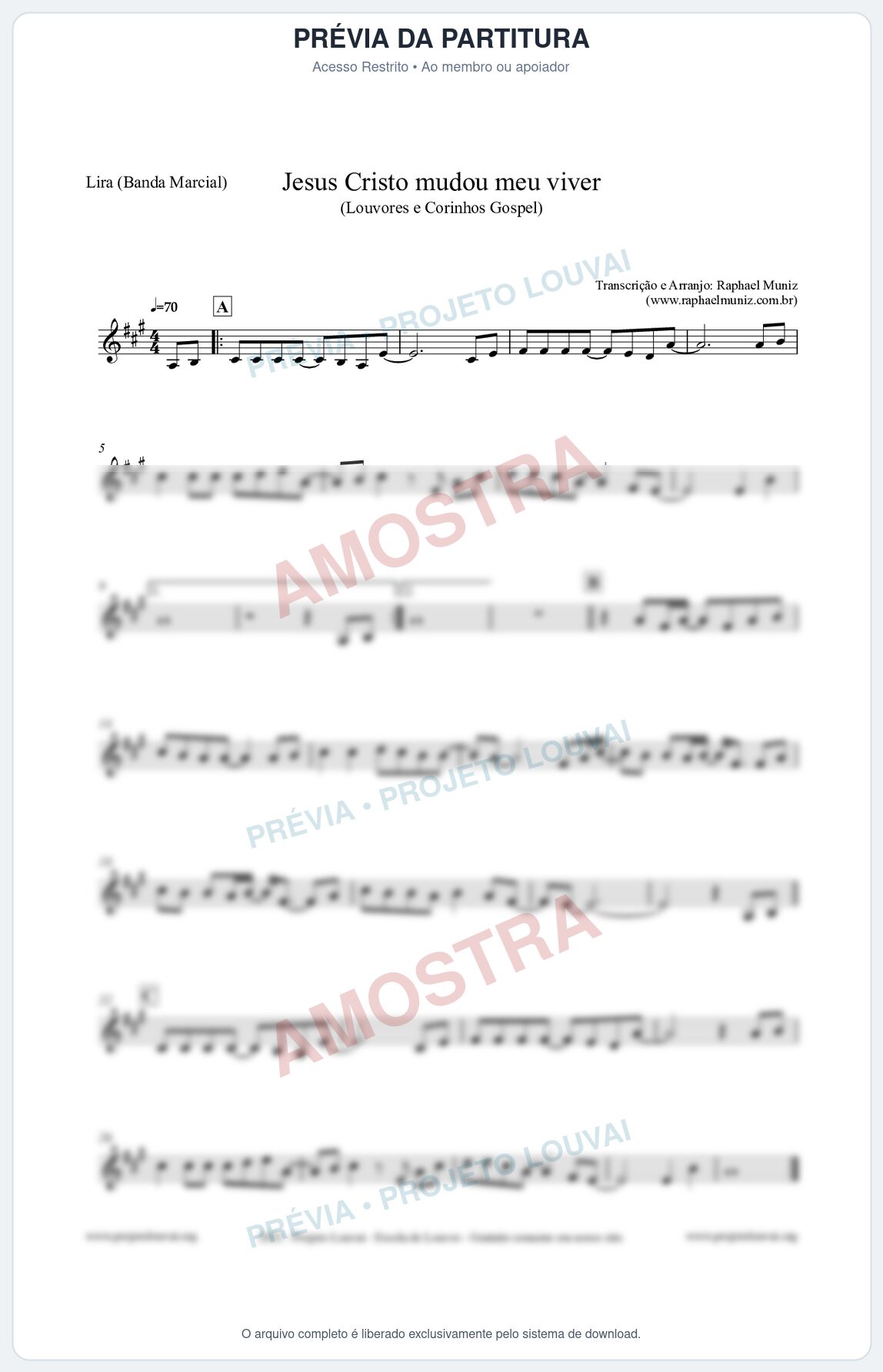 Prévia protegida da primeira página da partitura Partitura para Lira (Banda Marcial) - Jesus Cristo mudou meu viver - Louvores e Corinhos Gospel
