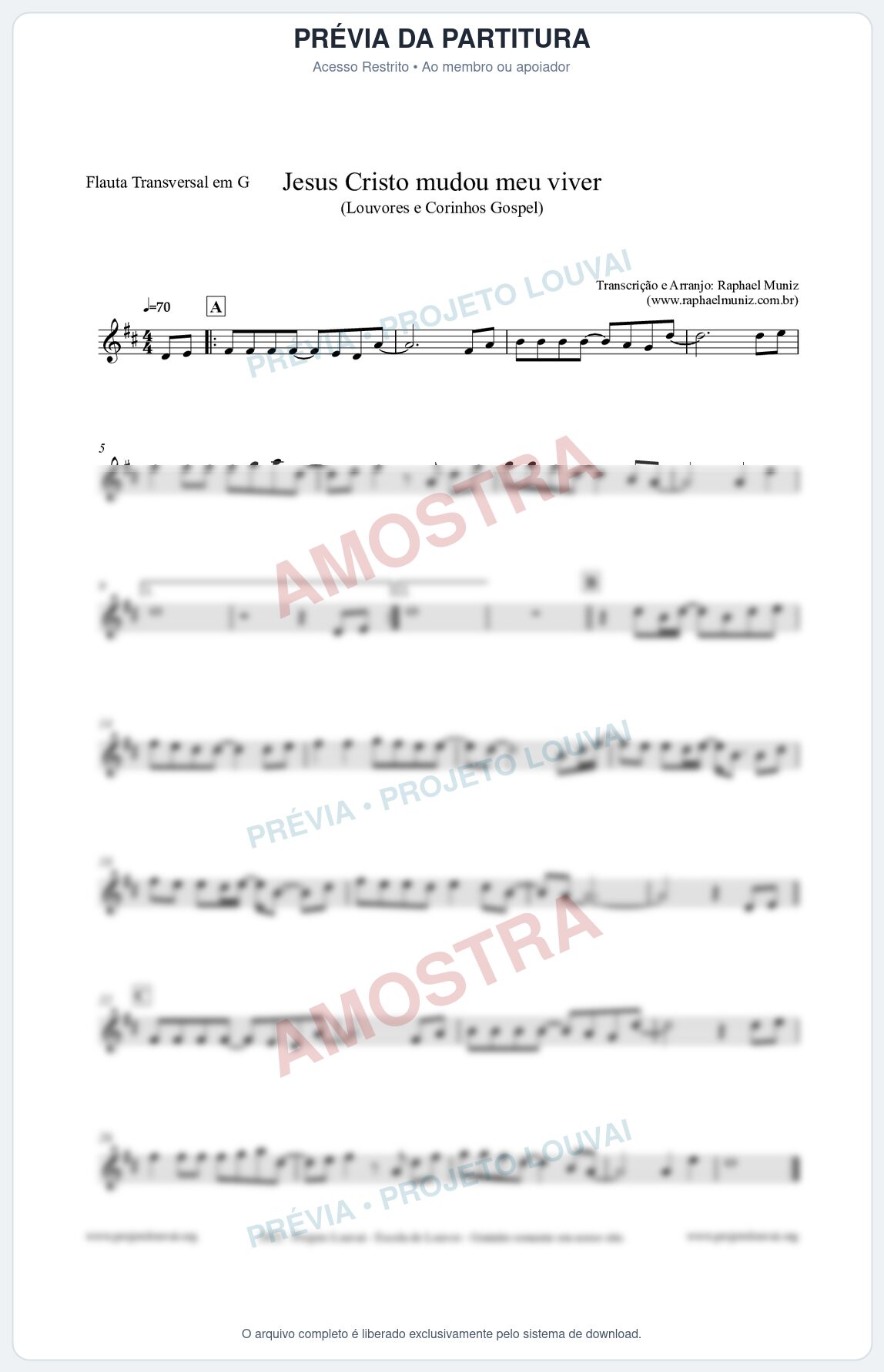 Prévia protegida da primeira página da partitura Partitura para Flauta Transversal em G - Jesus Cristo mudou meu viver - Louvores e Corinhos Gospel