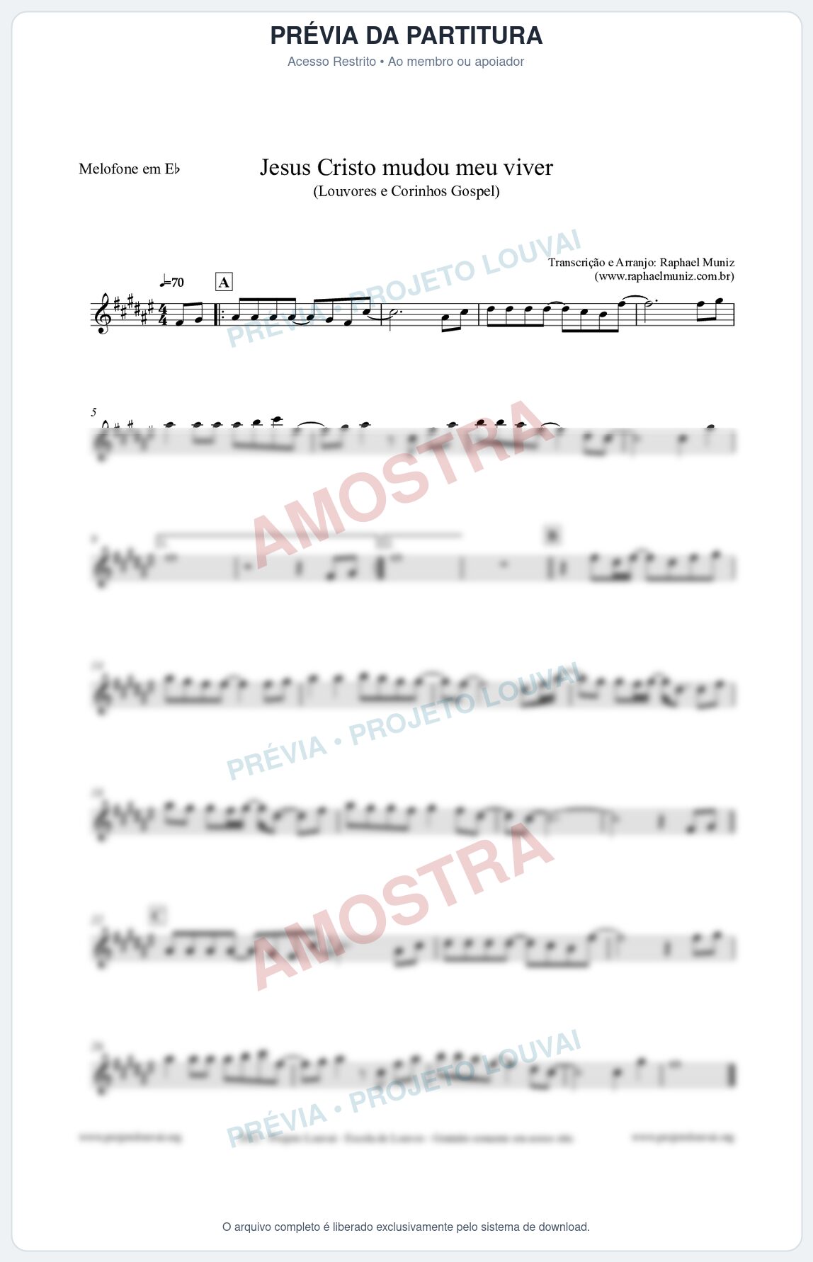 Prévia protegida da primeira página da partitura Partitura para Melofone em Eb - Jesus Cristo mudou meu viver - Louvores e Corinhos Gospel