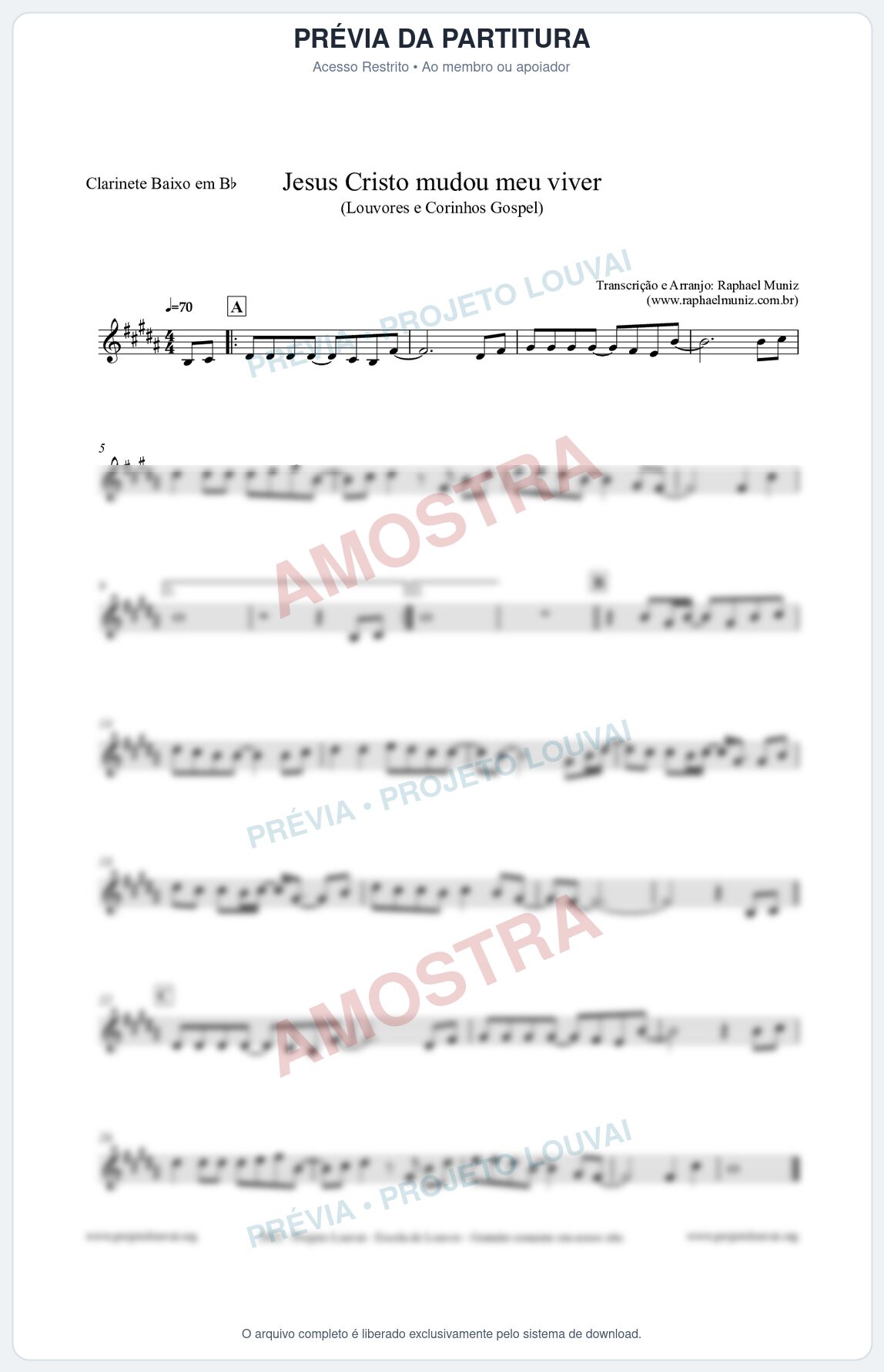 Prévia protegida da primeira página da partitura Partitura para Clarinete Baixo em Bb - Jesus Cristo mudou meu viver - Louvores e Corinhos Gospel