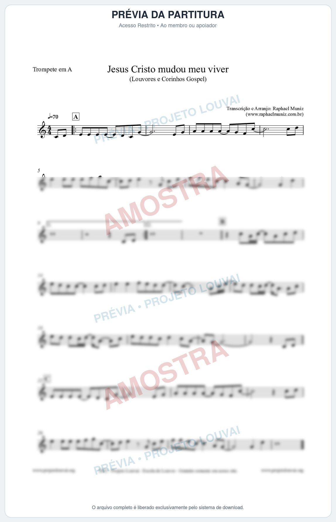 Prévia protegida da primeira página da partitura Partitura para Trompete em A - Jesus Cristo mudou meu viver - Louvores e Corinhos Gospel