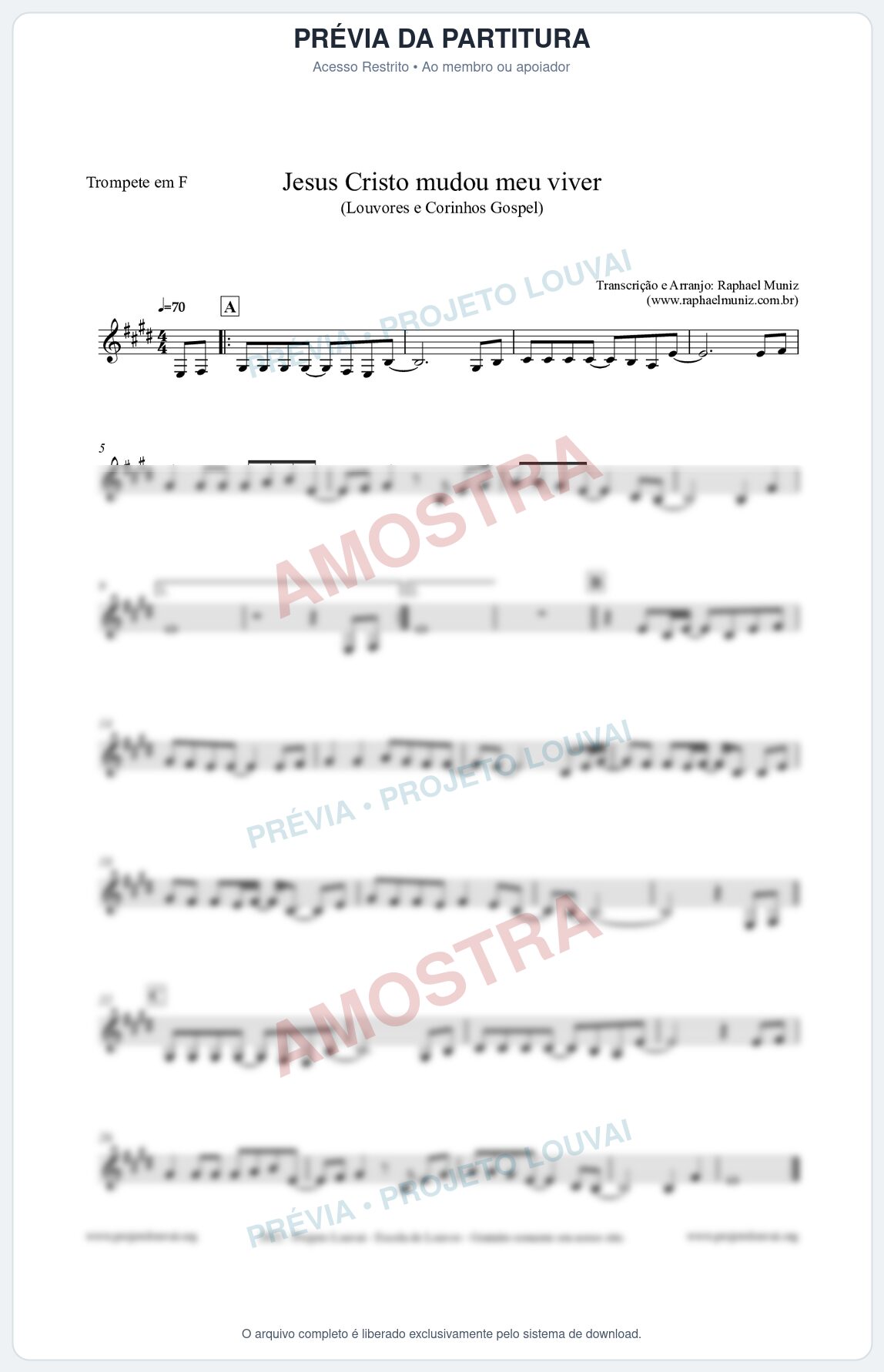 Prévia protegida da primeira página da partitura Partitura para Trompete em F - Jesus Cristo mudou meu viver - Louvores e Corinhos Gospel