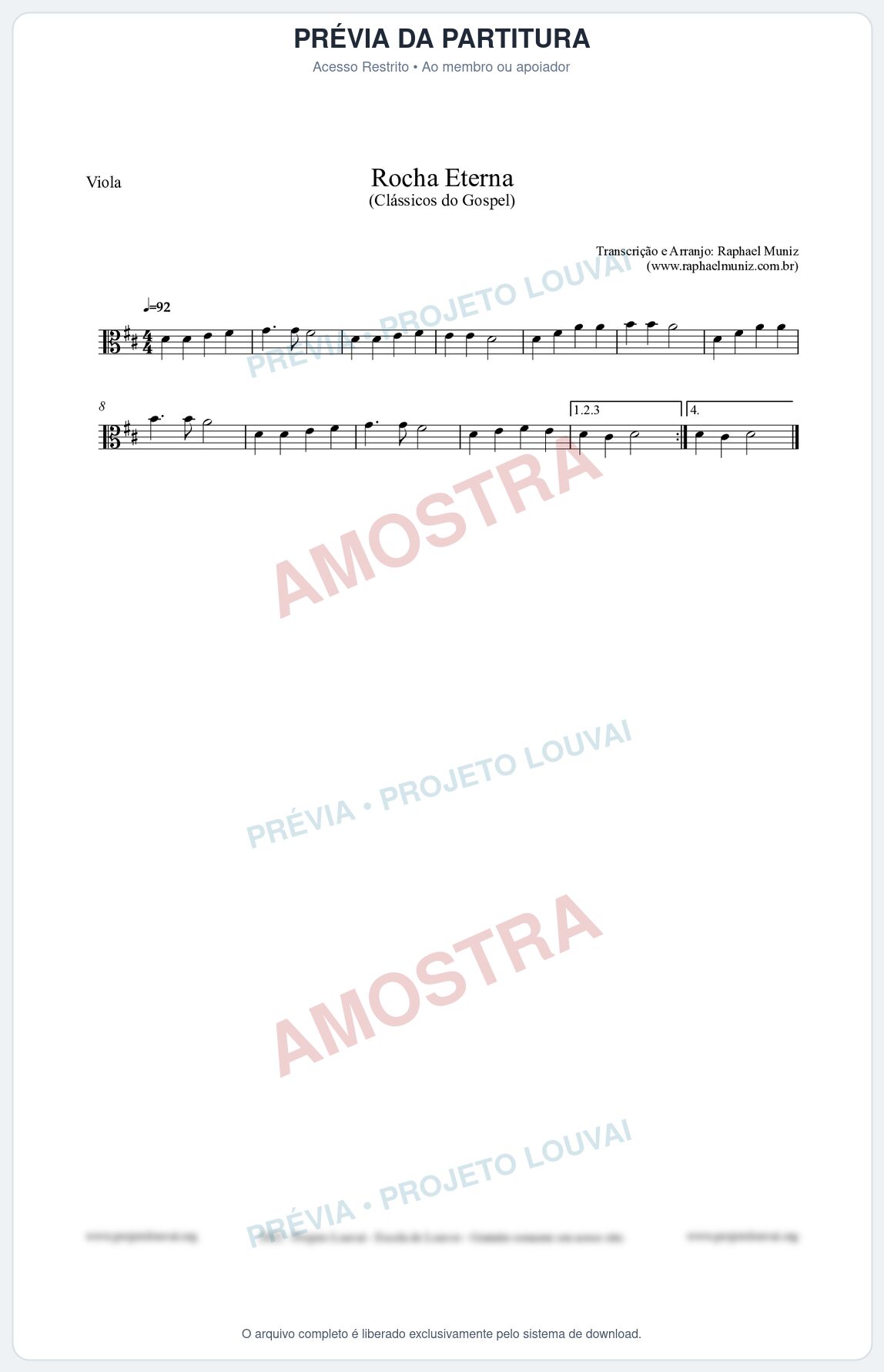 Prévia protegida da primeira página da partitura Partitura para Viola - Rocha Eterna - Harpa Cristã nº47 - Clássicos do Gospel