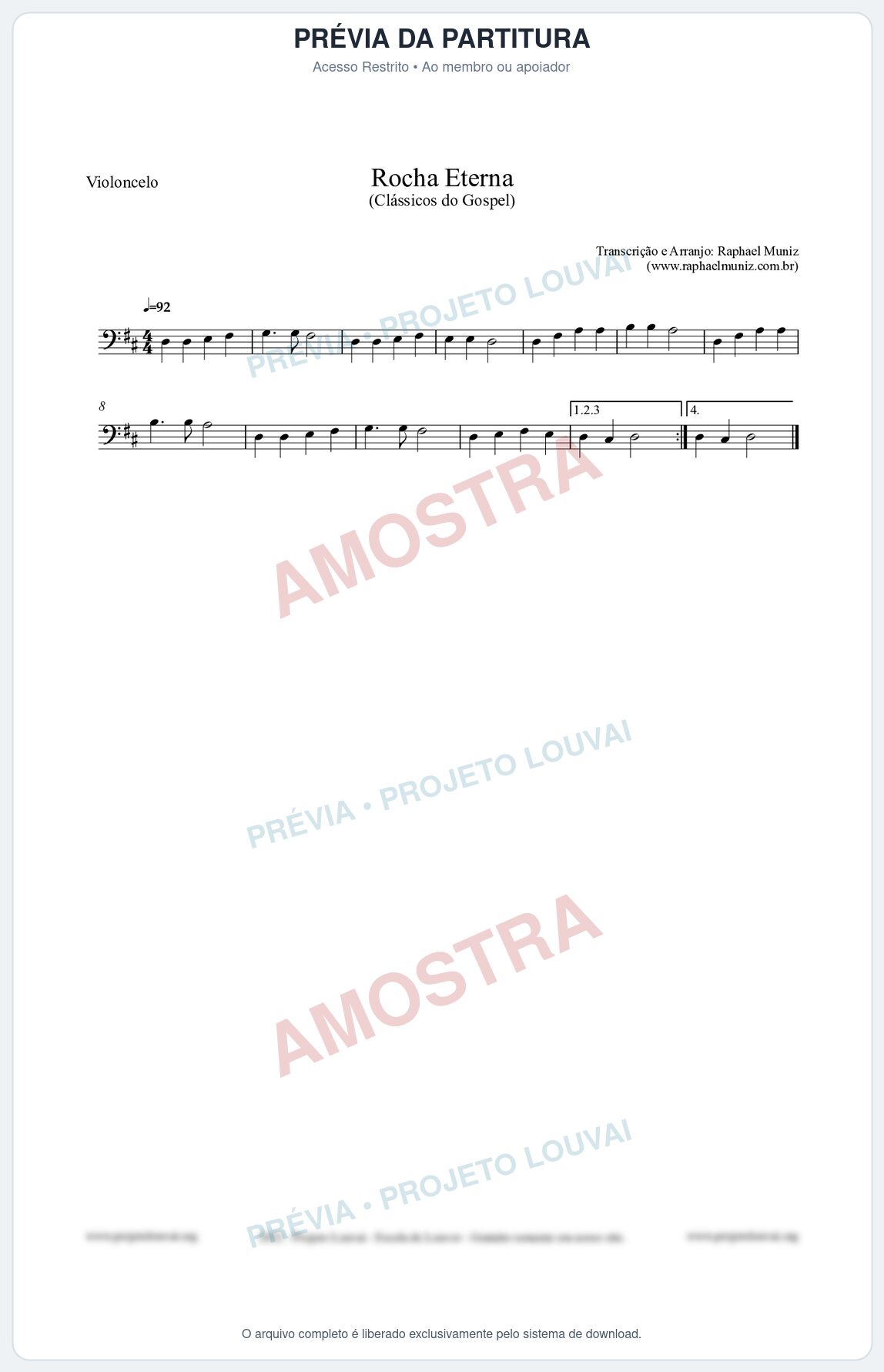 Prévia protegida da primeira página da partitura Partitura para Violoncelo - Rocha Eterna - Harpa Cristã nº47 - Clássicos do Gospel