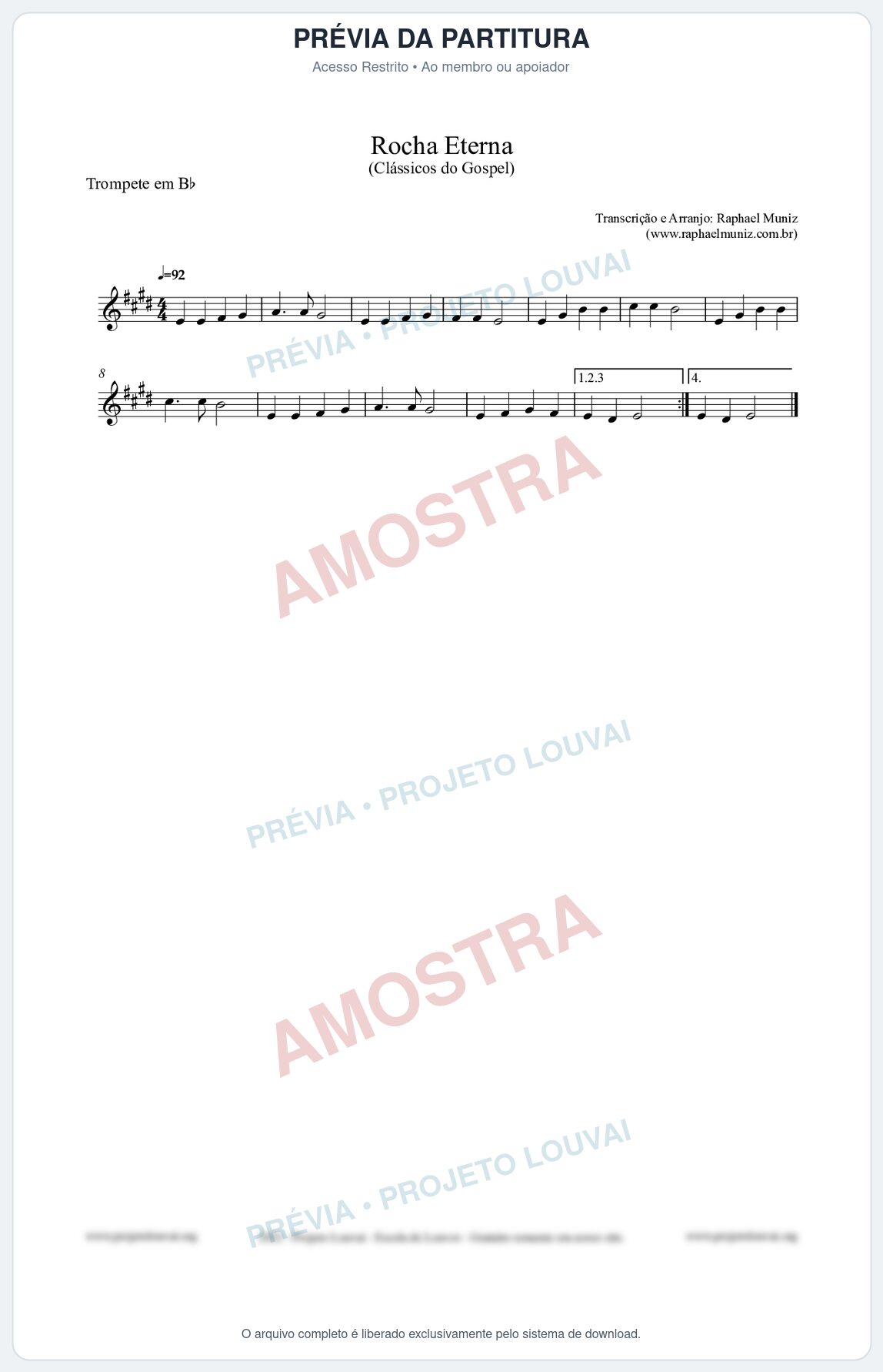 Prévia protegida da primeira página da partitura Partitura para Trompete em Bb - Rocha Eterna - Harpa Cristã nº47 - Clássicos do Gospel