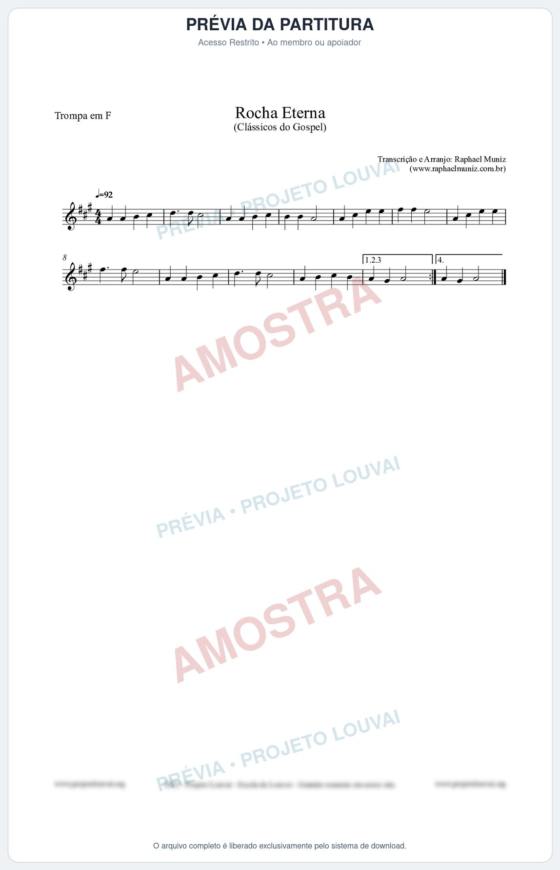 Prévia protegida da primeira página da partitura Partitura para Trompa em F - Rocha Eterna - Harpa Cristã nº47 - Clássicos do Gospel