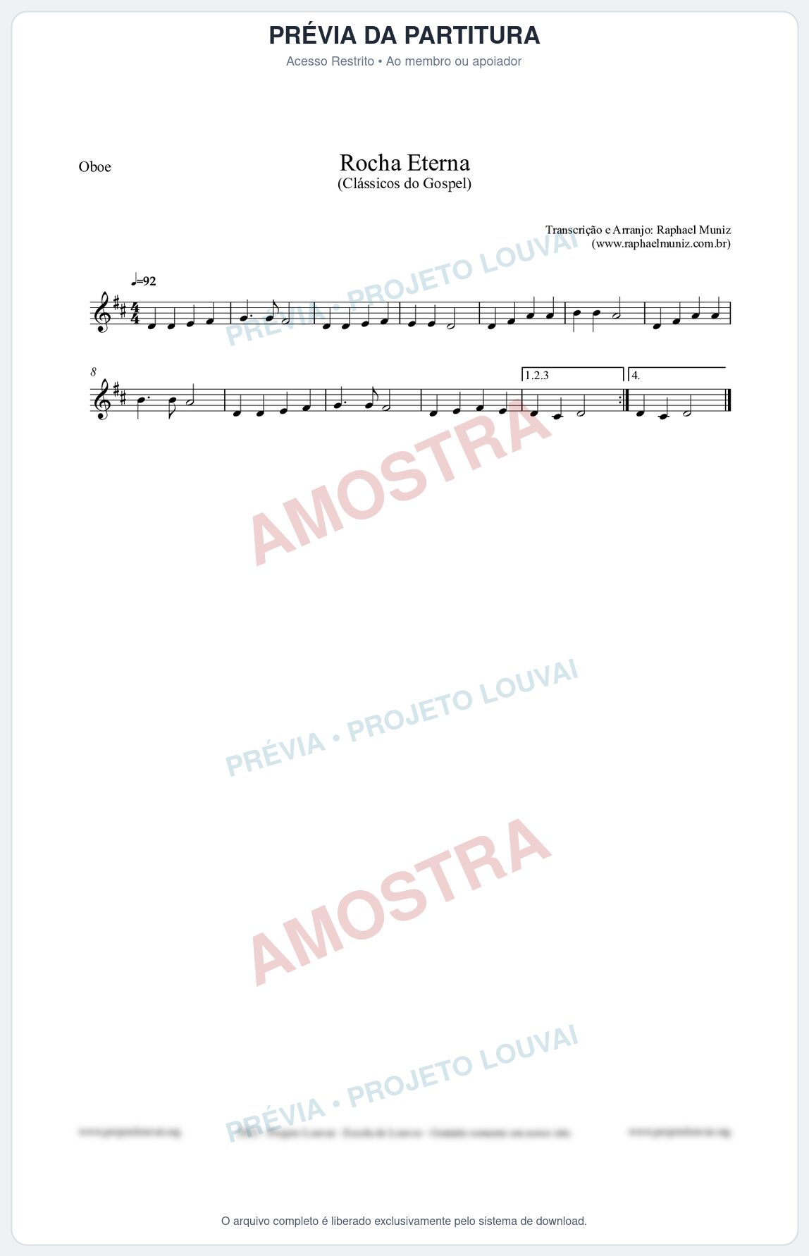 Prévia protegida da primeira página da partitura Partitura para Oboé - Rocha Eterna - Harpa Cristã nº47 - Clássicos do Gospel