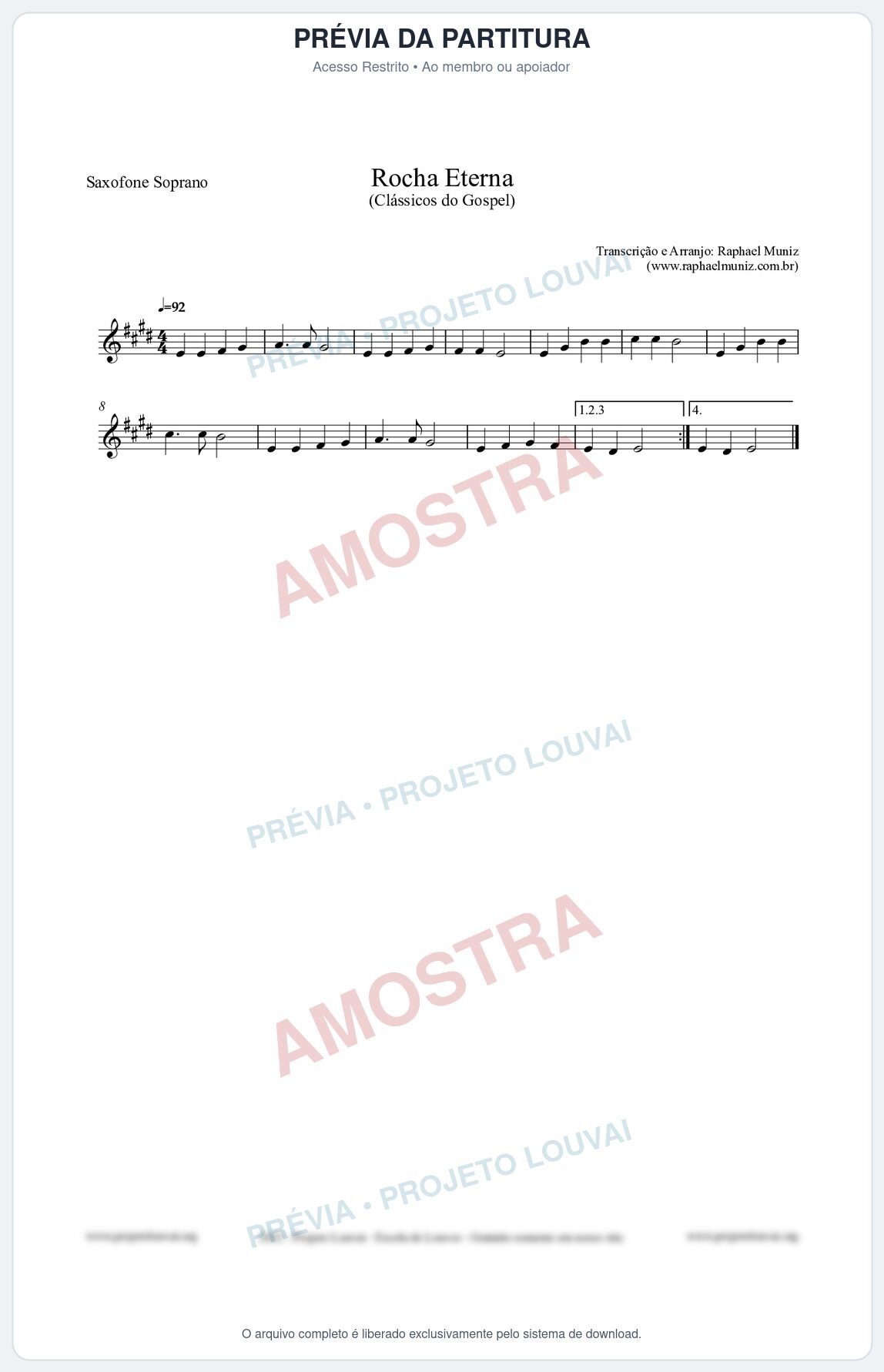 Prévia protegida da primeira página da partitura Partitura para Saxofone Soprano - Rocha Eterna - Harpa Cristã nº47 - Clássicos do Gospel