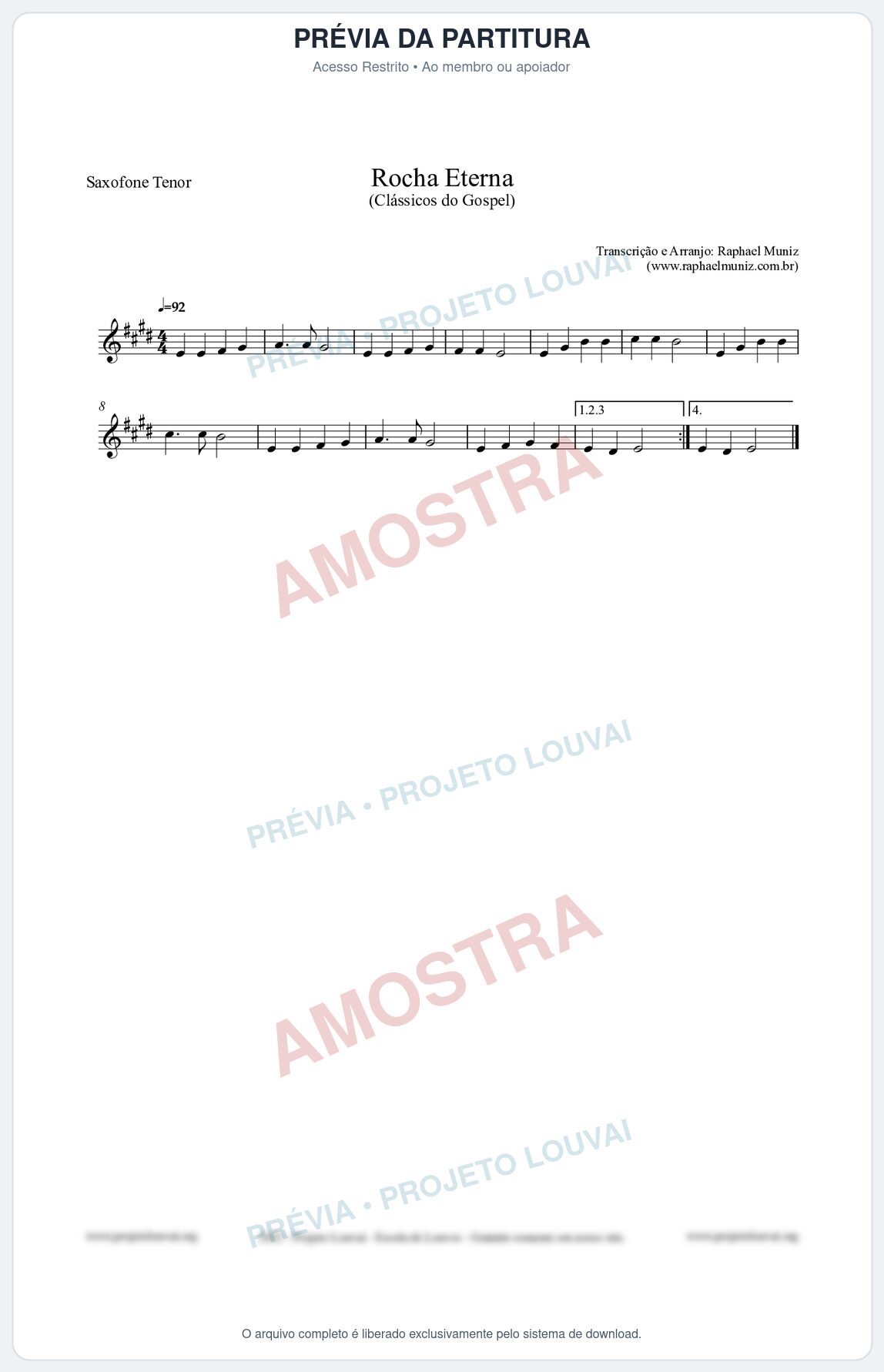 Prévia protegida da primeira página da partitura Partitura para Saxofone Tenor - Rocha Eterna - Harpa Cristã nº47 - Clássicos do Gospel