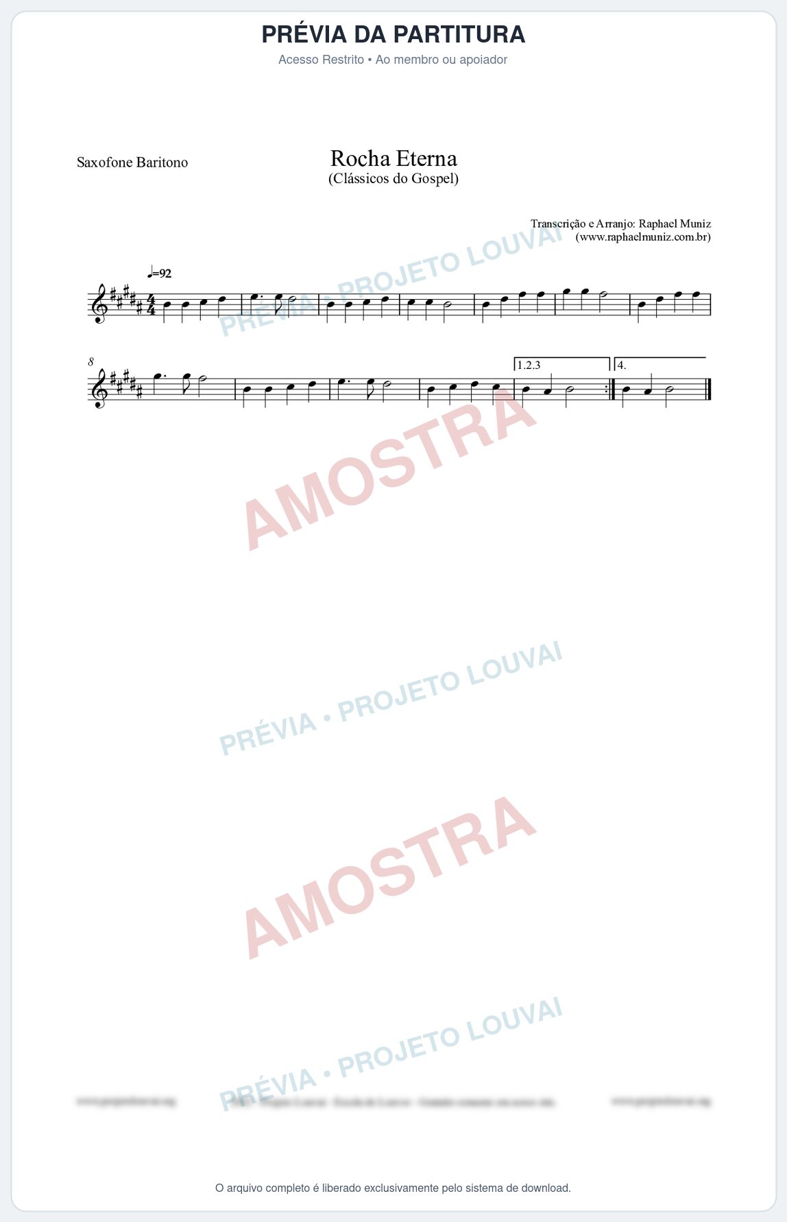 Prévia protegida da primeira página da partitura Partitura para Saxofone Barítono - Rocha Eterna - Harpa Cristã nº47 - Clássicos do Gospel