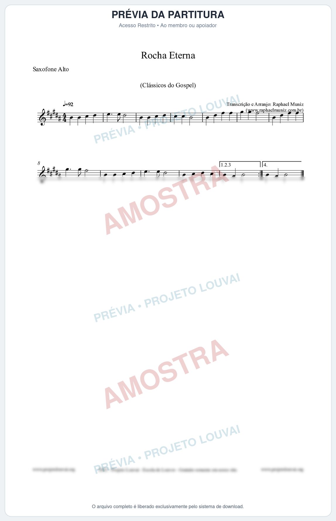 Prévia protegida da primeira página da partitura Partitura para Saxofone Alto - Rocha Eterna - Harpa Cristã nº47 - Clássicos do Gospel