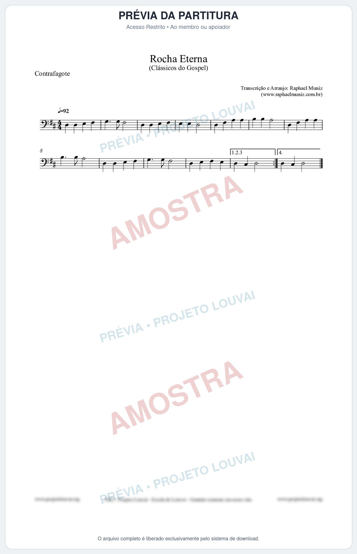 Prévia protegida da primeira página da partitura Partitura para Contrafagote - Rocha Eterna - Harpa Cristã nº47 - Clássicos do Gospel