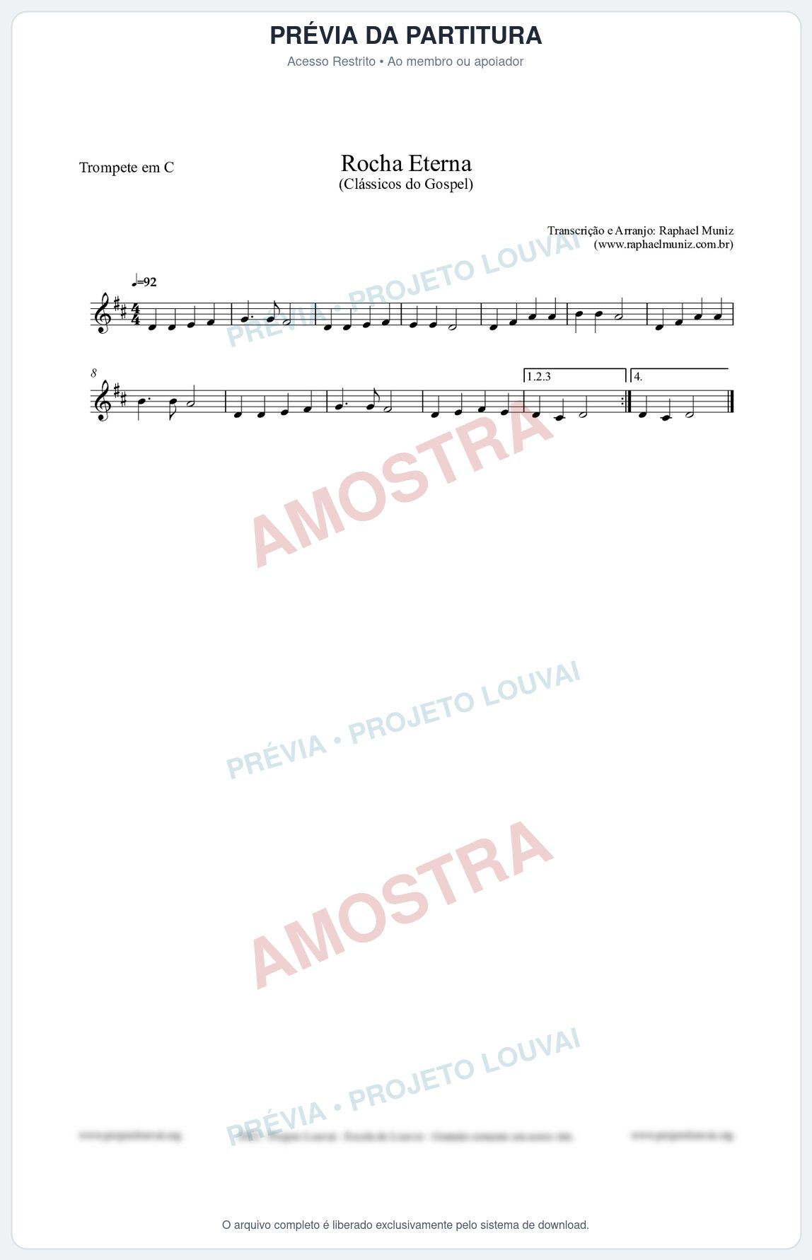 Prévia protegida da primeira página da partitura Partitura para Trompete em C - Rocha Eterna - Harpa Cristã nº47 - Clássicos do Gospel
