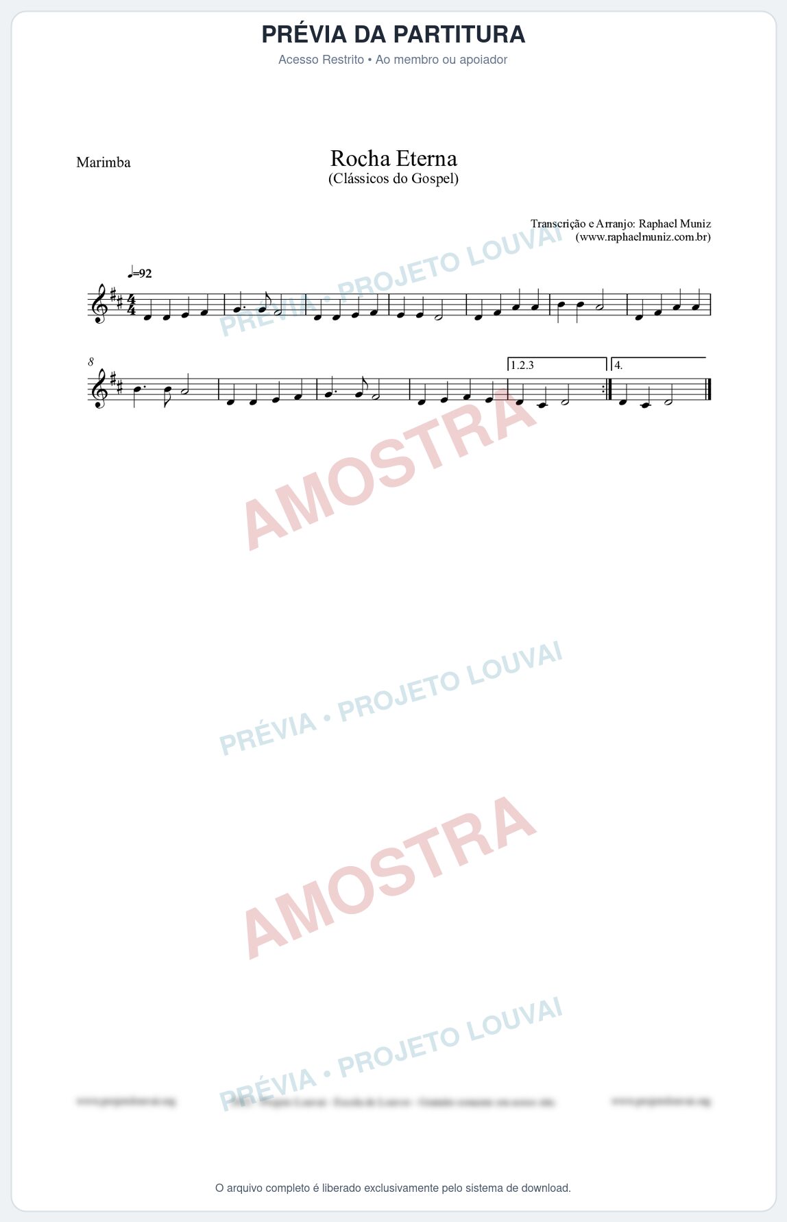 Prévia protegida da primeira página da partitura Partitura para Marimba - Rocha Eterna - Harpa Cristã nº47 - Clássicos do Gospel