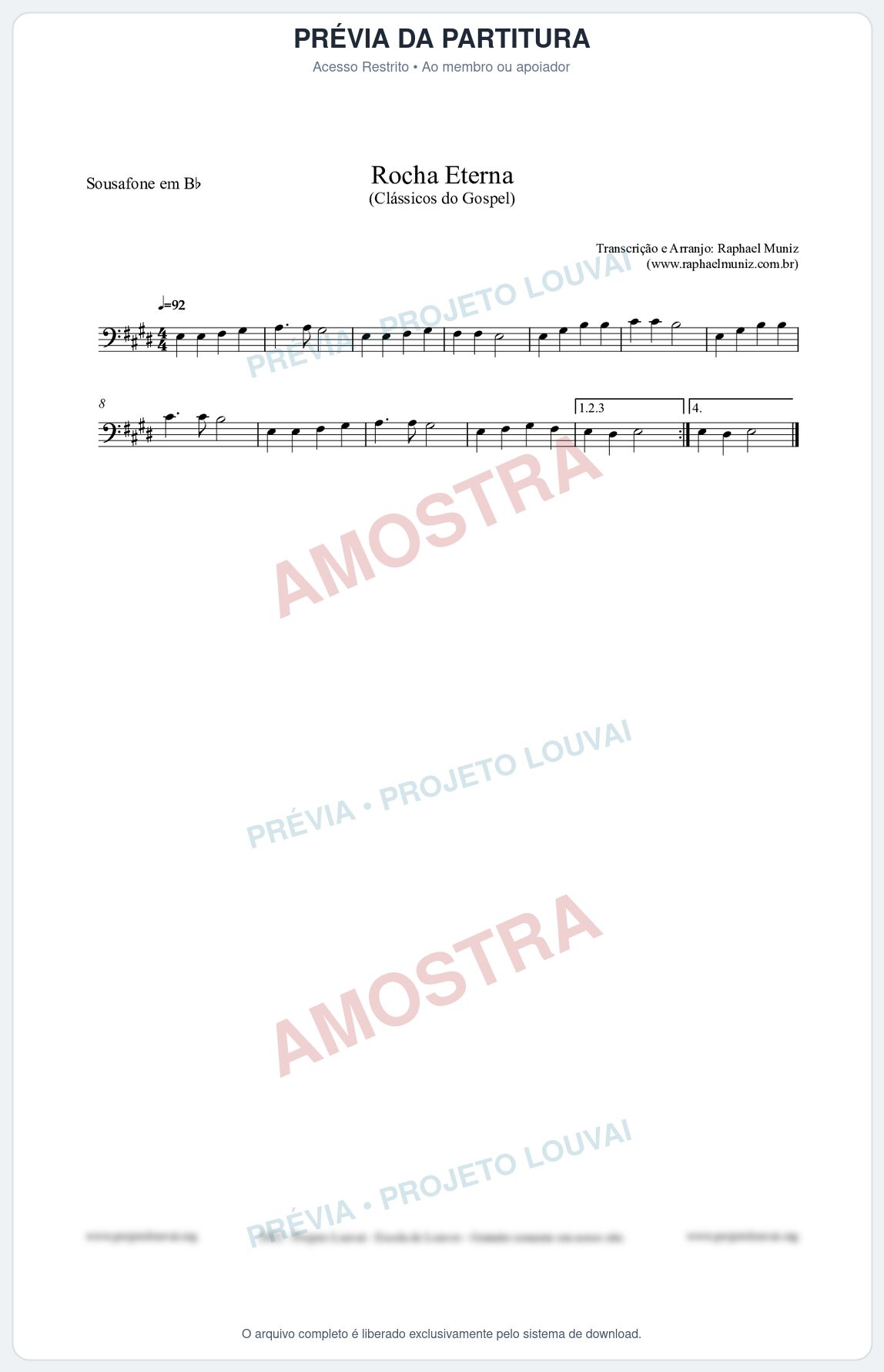Prévia protegida da primeira página da partitura Partitura para Sousafone em Bb - Rocha Eterna - Harpa Cristã nº47 - Clássicos do Gospel