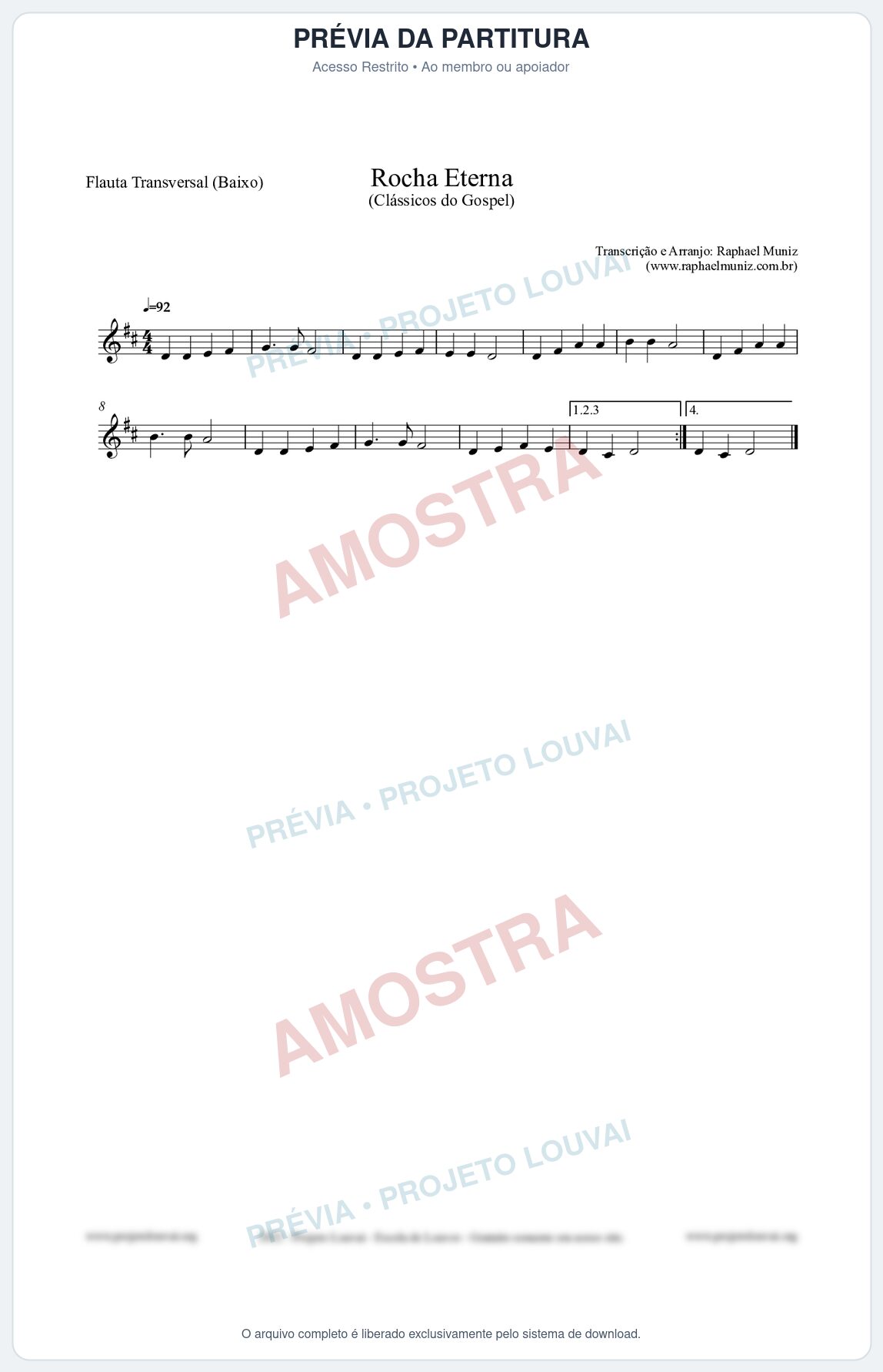 Prévia protegida da primeira página da partitura Partitura para Flauta Transversal (Baixo) - Rocha Eterna - Harpa Cristã nº47 - Clássicos do Gospel