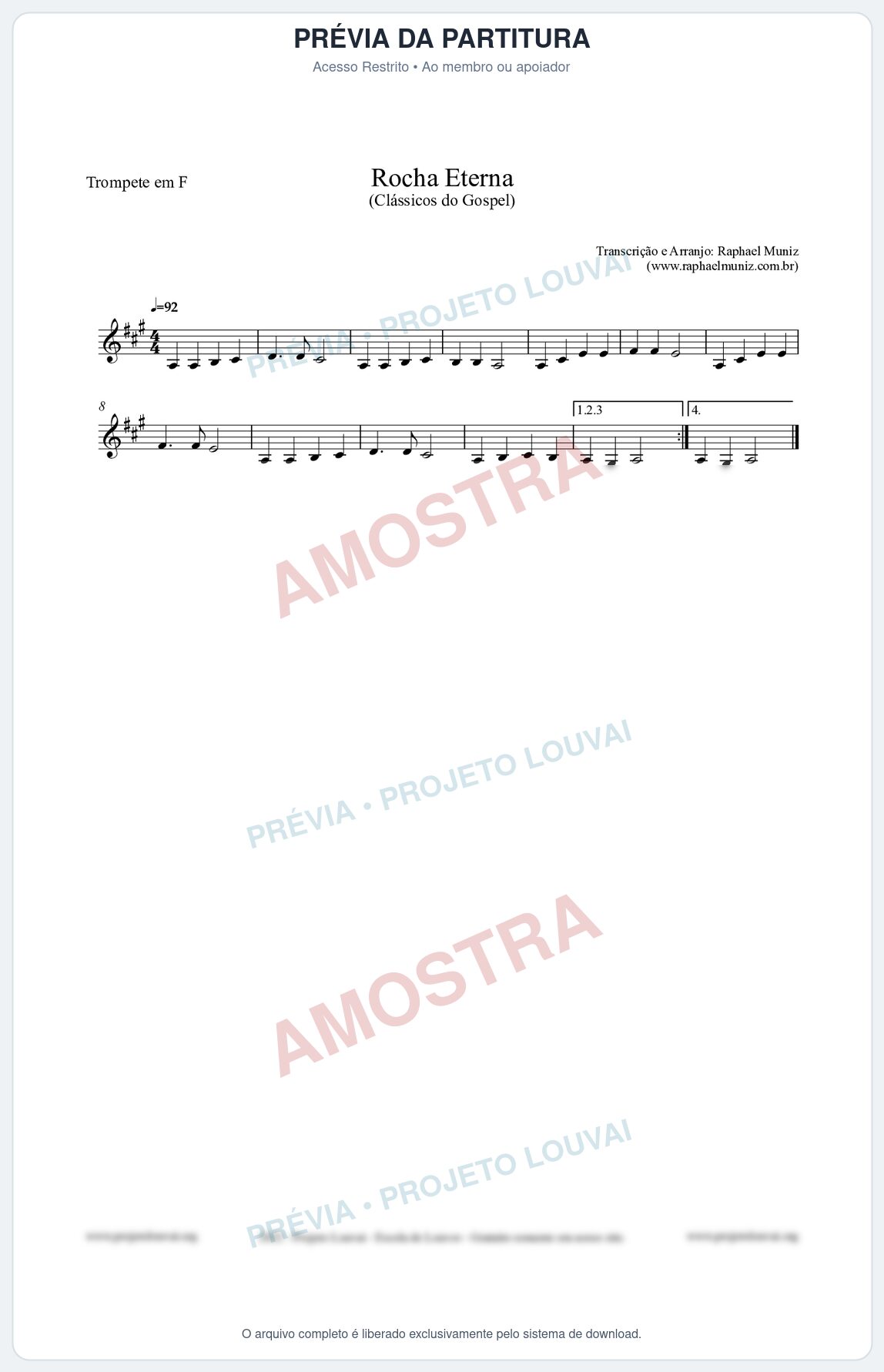 Prévia protegida da primeira página da partitura Partitura para Trompete em F - Rocha Eterna - Harpa Cristã nº47 - Clássicos do Gospel