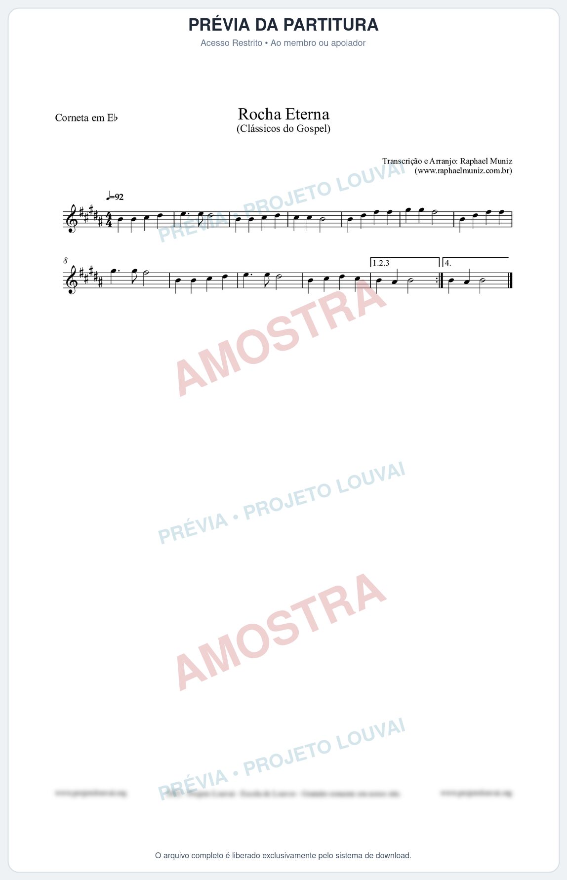 Prévia protegida da primeira página da partitura Partitura para Corneta em Eb - Rocha Eterna - Harpa Cristã nº47 - Clássicos do Gospel