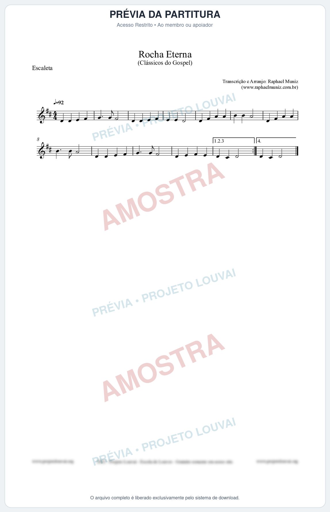 Prévia protegida da primeira página da partitura Partitura para Escaleta - Rocha Eterna - Harpa Cristã nº47 - Clássicos do Gospel