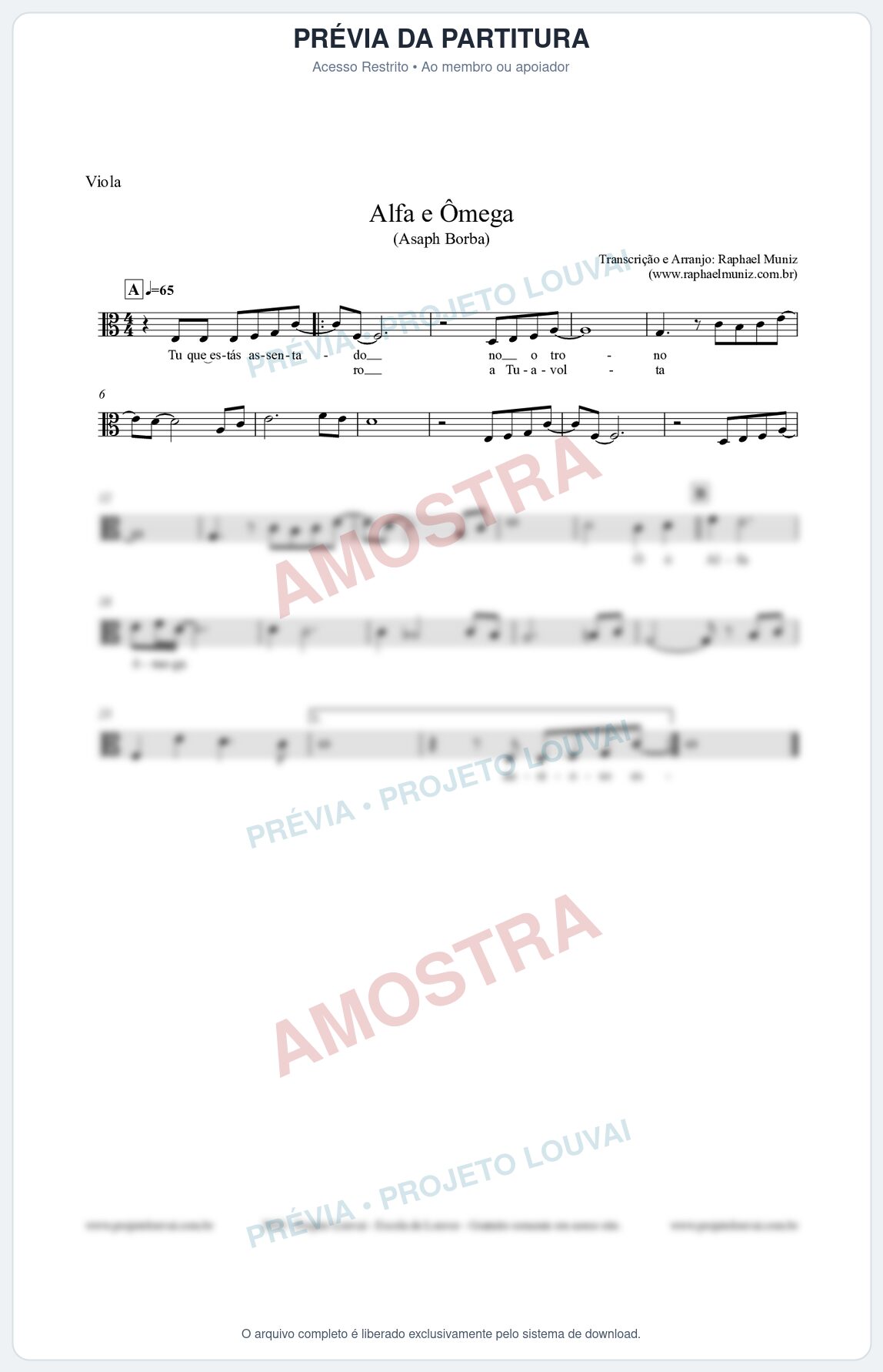 Prévia protegida da primeira página da partitura Partitura para Viola - Alfa e Ômega - Asaph Borba