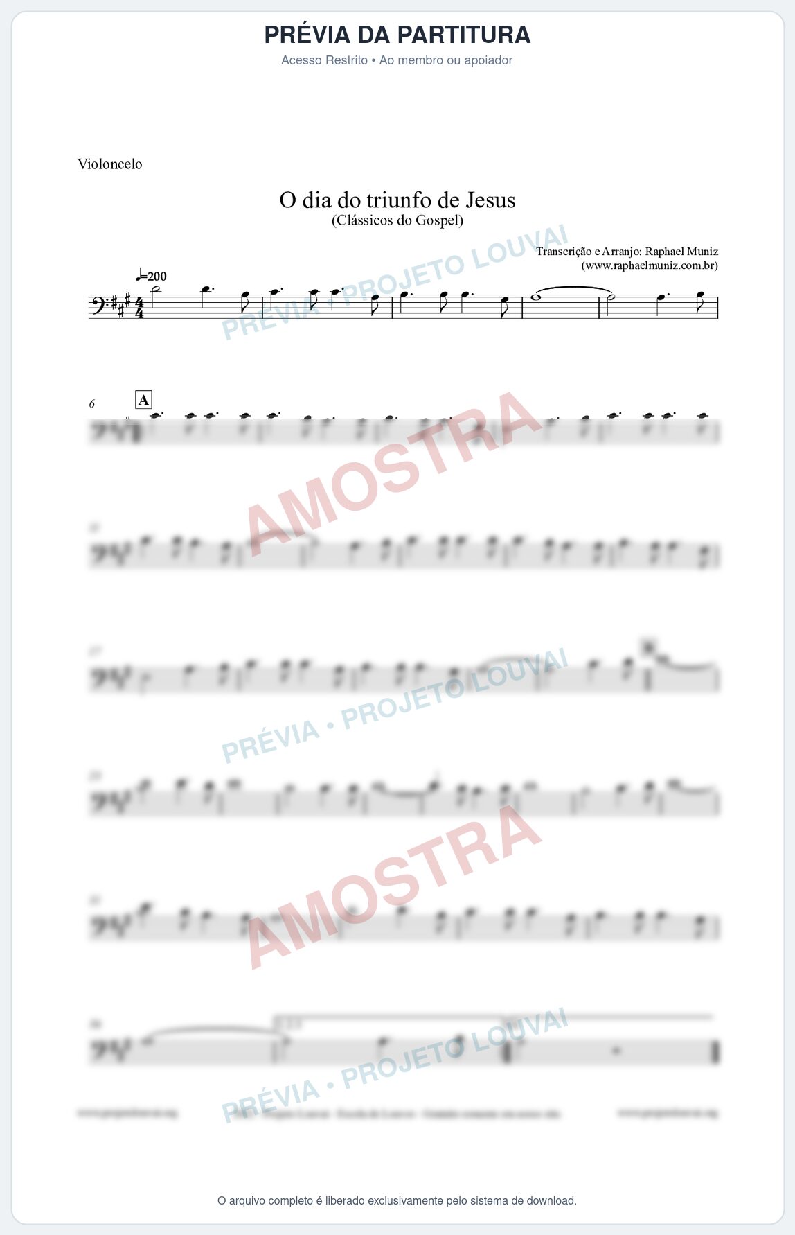 Prévia protegida da primeira página da partitura Partitura para Violoncelo - O dia do triunfo de Jesus - Harpa Cristã nº48 - Clássicos do Gospel