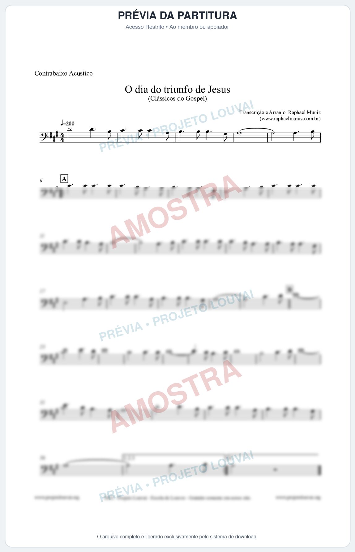 Prévia protegida da primeira página da partitura Partitura para Contrabaixo Acústico - O dia do triunfo de Jesus - Harpa Cristã nº48 - Clássicos do Gospel