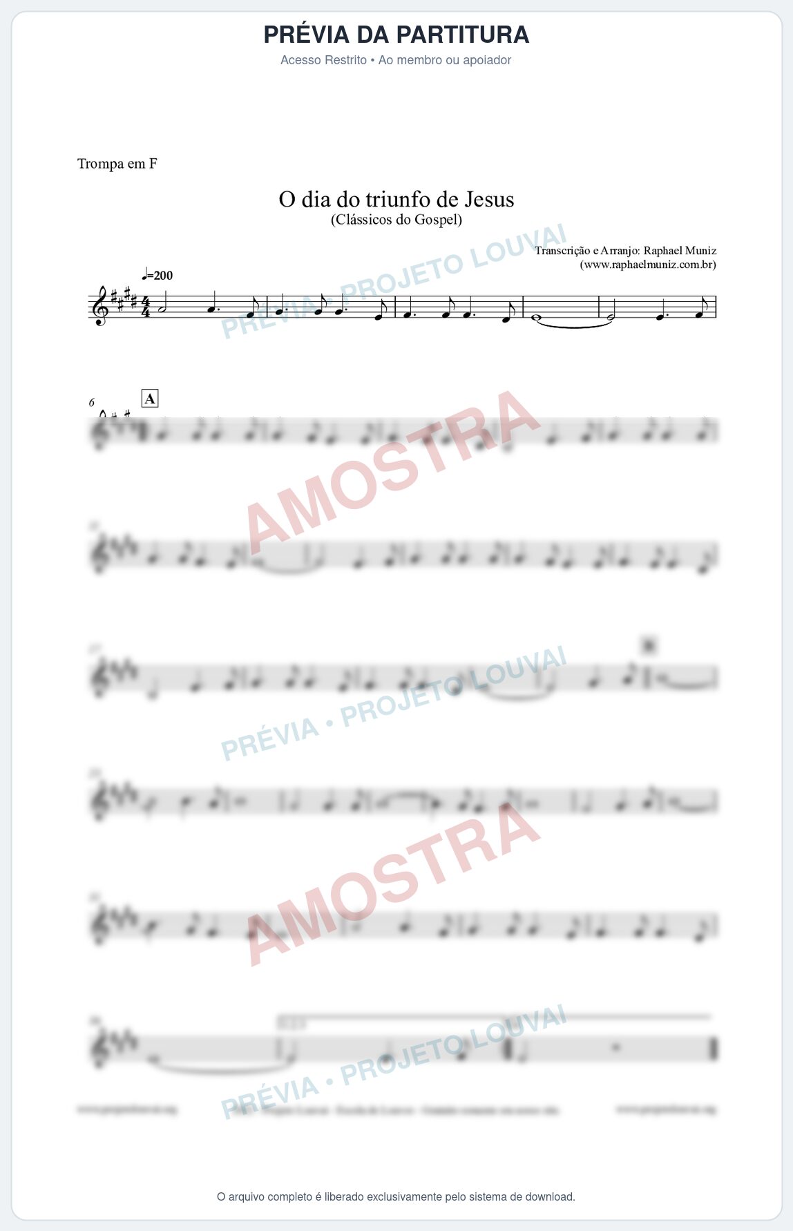 Prévia protegida da primeira página da partitura Partitura para Trompa em F - O dia do triunfo de Jesus - Harpa Cristã nº48 - Clássicos do Gospel