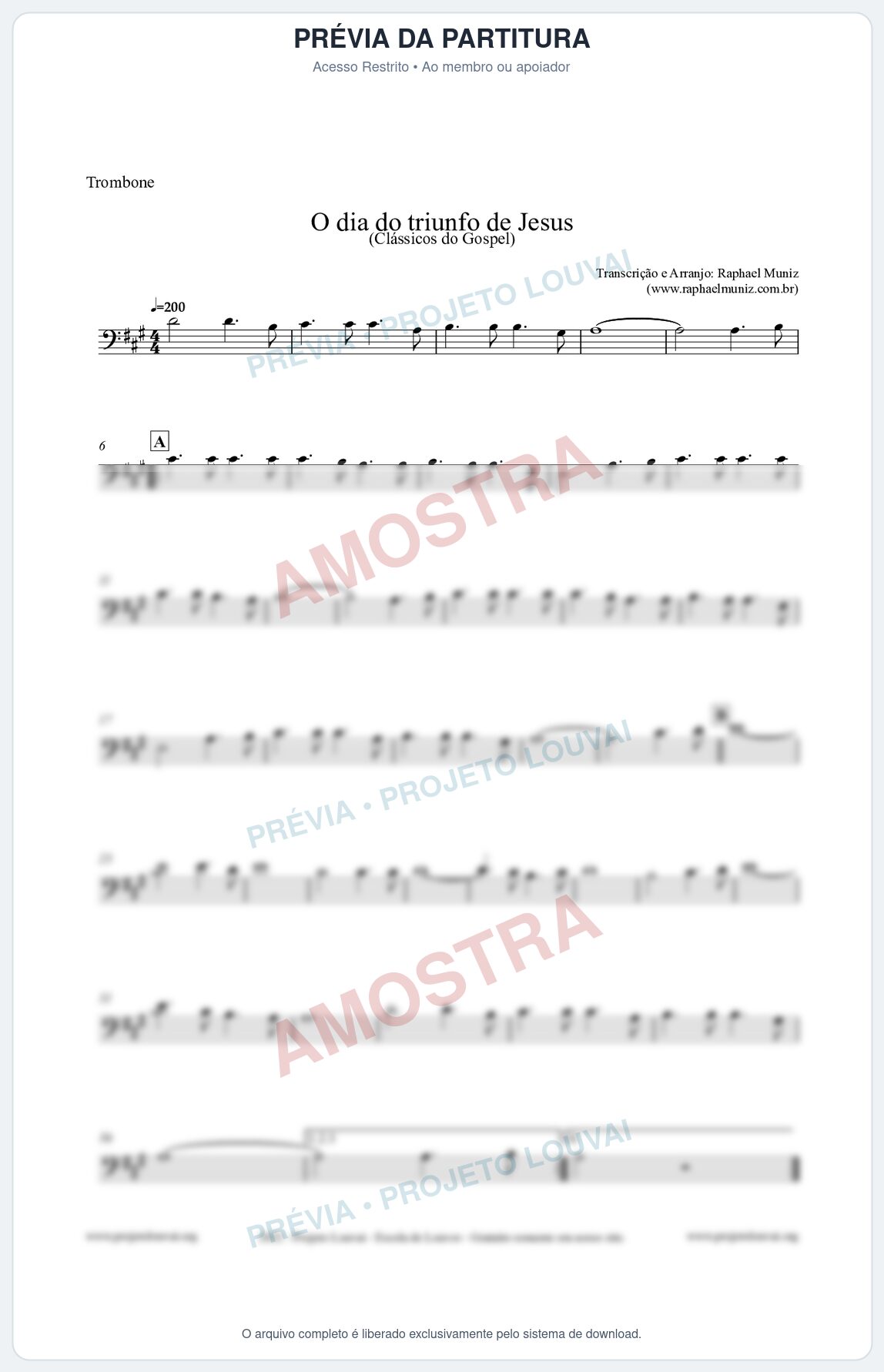 Prévia protegida da primeira página da partitura Partitura para Trombone - O dia do triunfo de Jesus - Harpa Cristã nº48 - Clássicos do Gospel