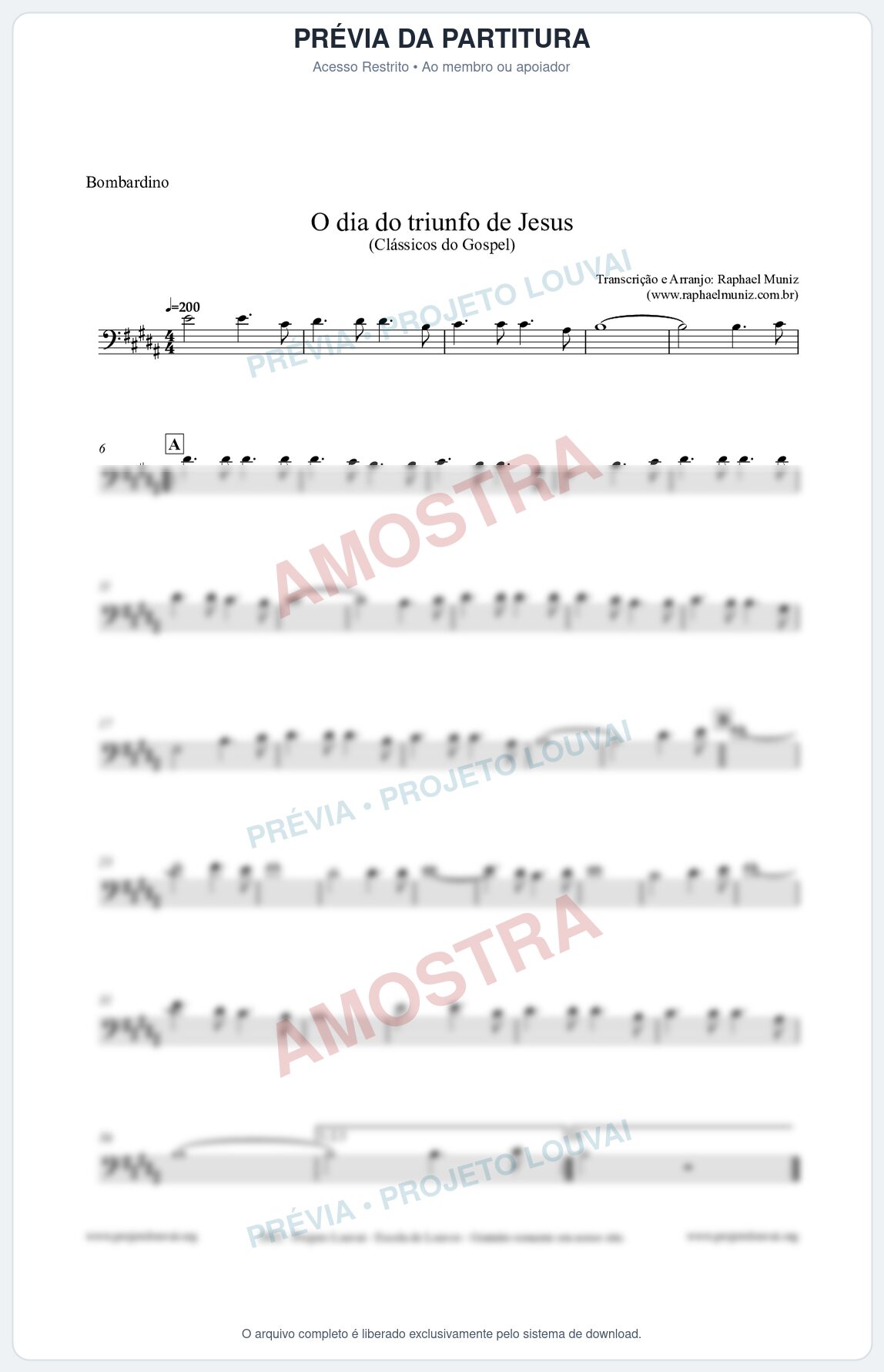 Prévia protegida da primeira página da partitura Partitura para Bombardino - O dia do triunfo de Jesus - Harpa Cristã nº48 - Clássicos do Gospel