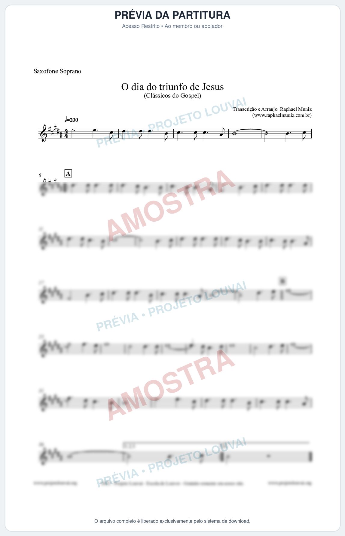 Prévia protegida da primeira página da partitura Partitura para Saxofone Soprano - O dia do triunfo de Jesus - Harpa Cristã nº48 - Clássicos do Gospel