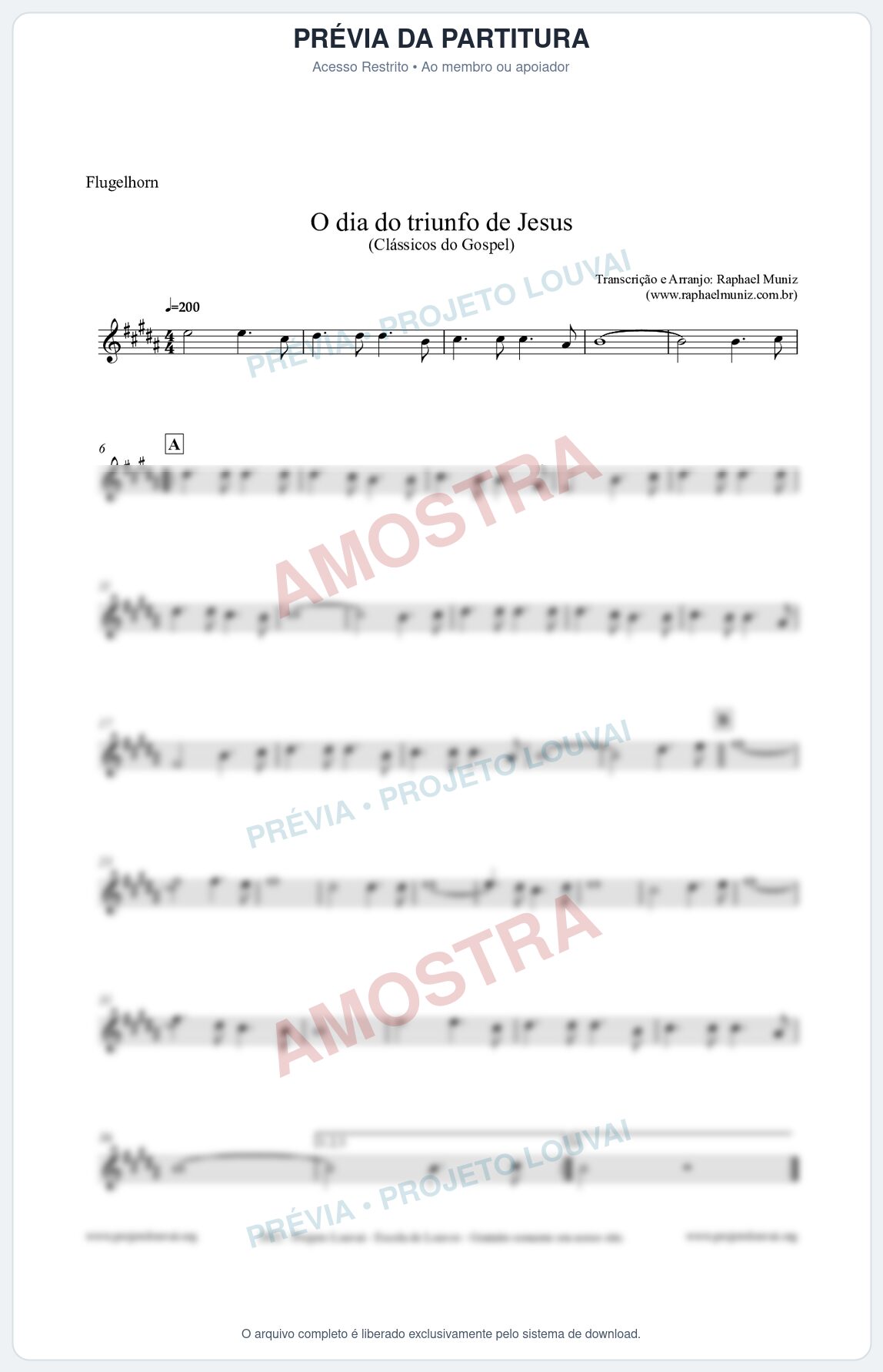 Prévia protegida da primeira página da partitura Partitura para Flugelhorn - O dia do triunfo de Jesus - Harpa Cristã nº48 - Clássicos do Gospel