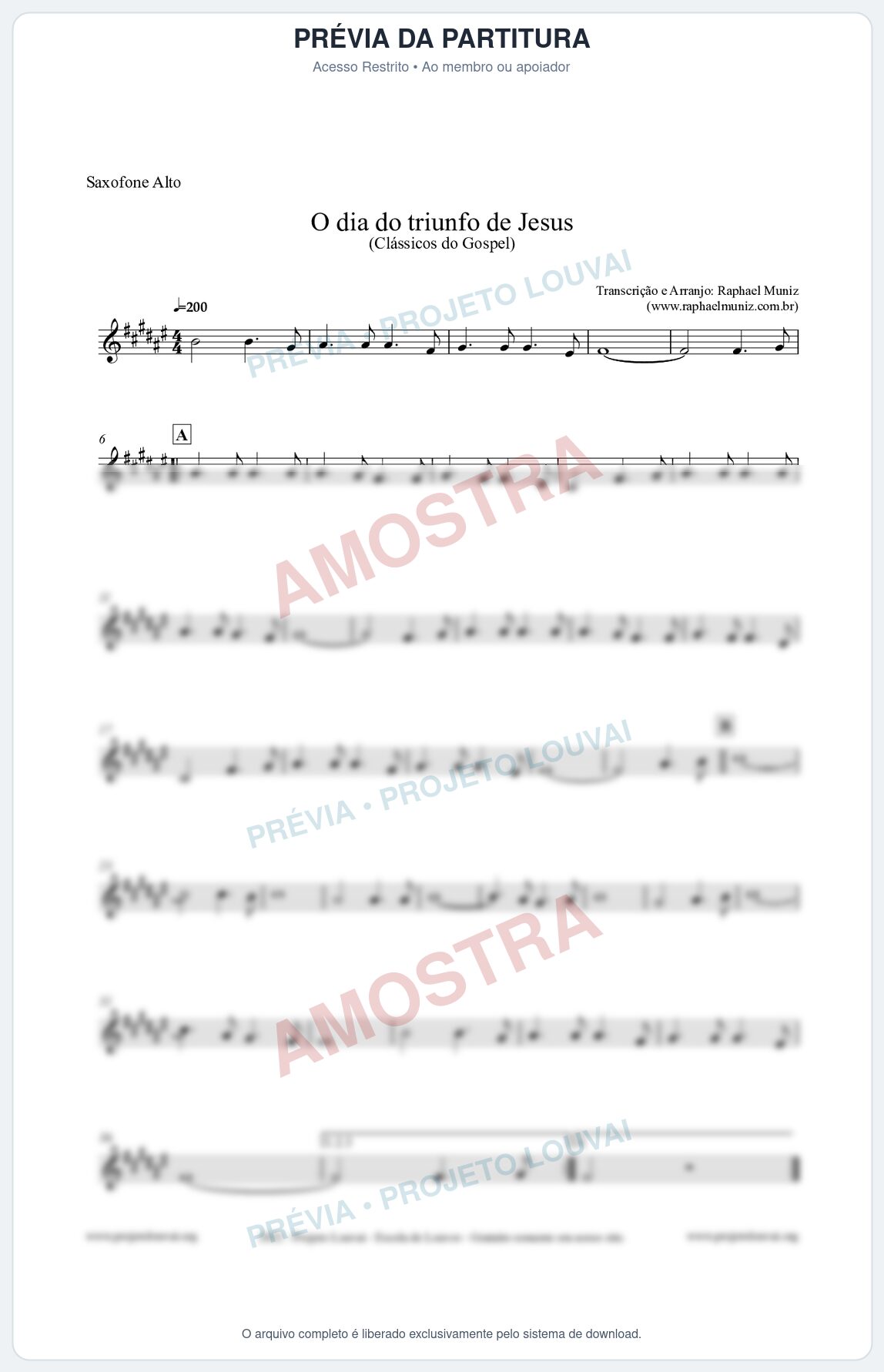 Prévia protegida da primeira página da partitura Partitura para Saxofone Alto - O dia do triunfo de Jesus - Harpa Cristã nº48 - Clássicos do Gospel