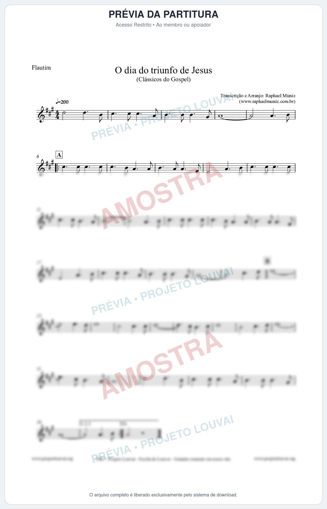 Prévia protegida da primeira página da partitura Partitura para Flautim - O dia do triunfo de Jesus - Harpa Cristã nº48 - Clássicos do Gospel