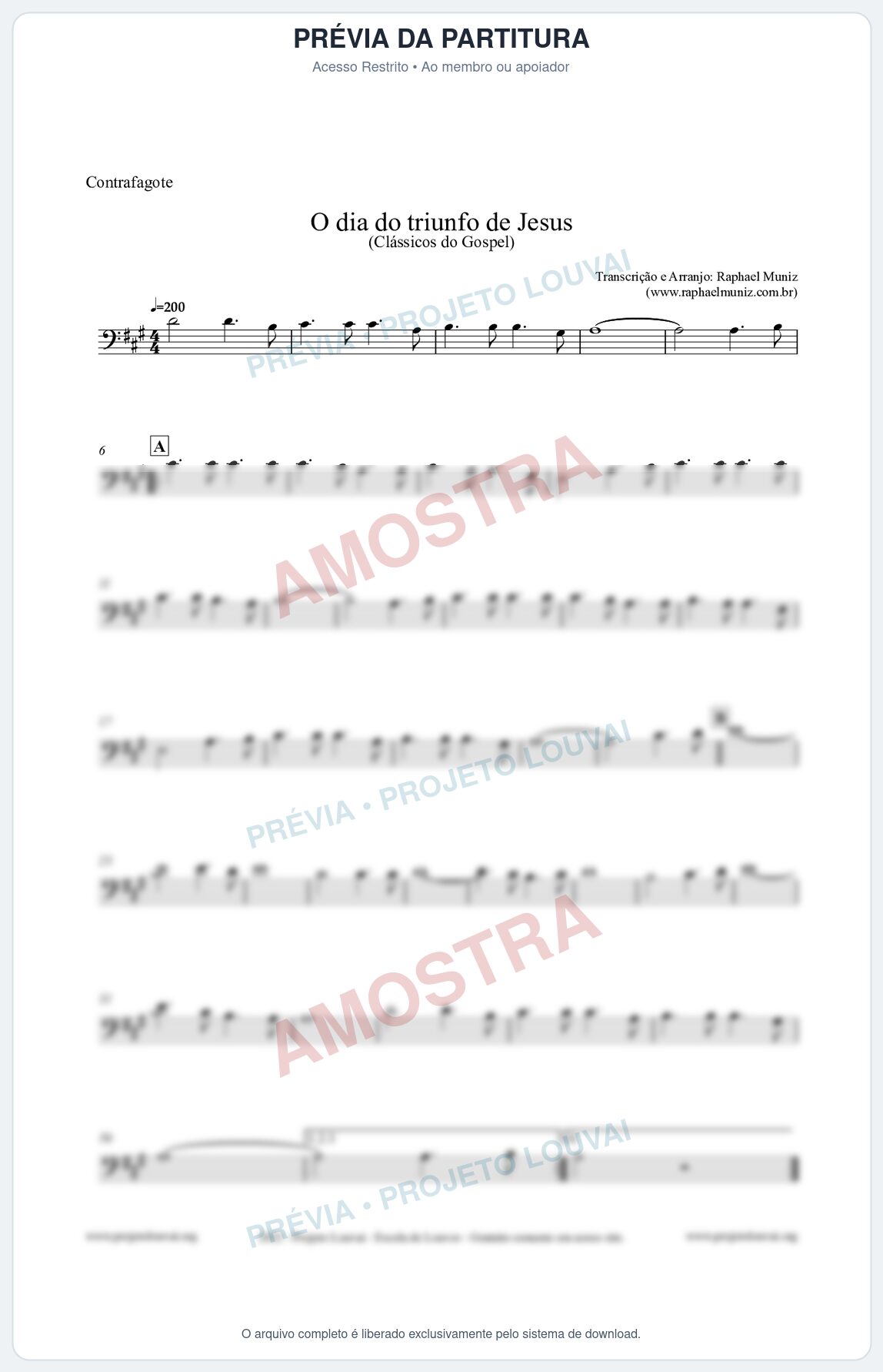 Prévia protegida da primeira página da partitura Partitura para Contrafagote - O dia do triunfo de Jesus - Harpa Cristã nº48 - Clássicos do Gospel